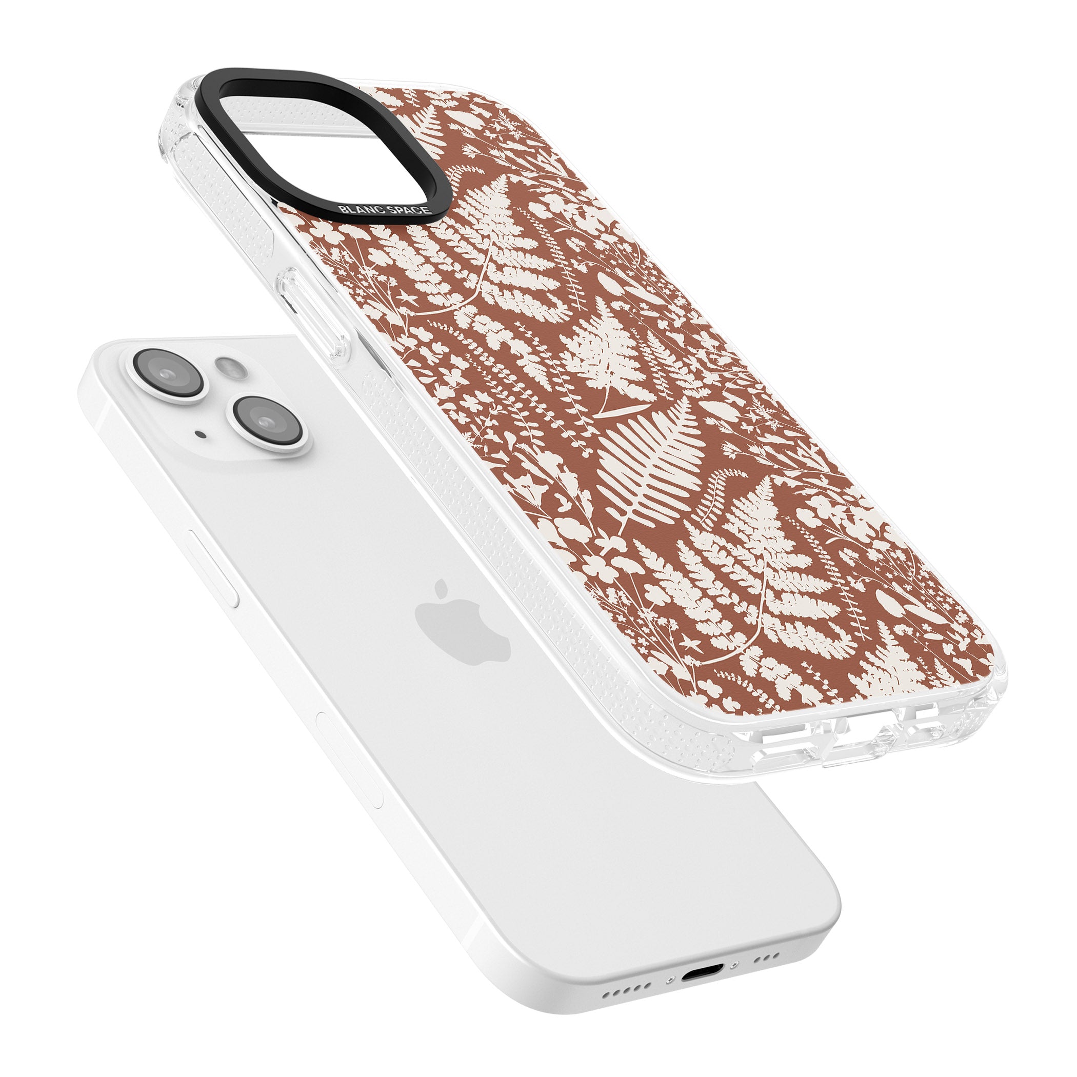 Wildflowers and Ferns on Terracotta iPhone 15 / 14 / 13 Clear Case Impact Air - Blanc Space