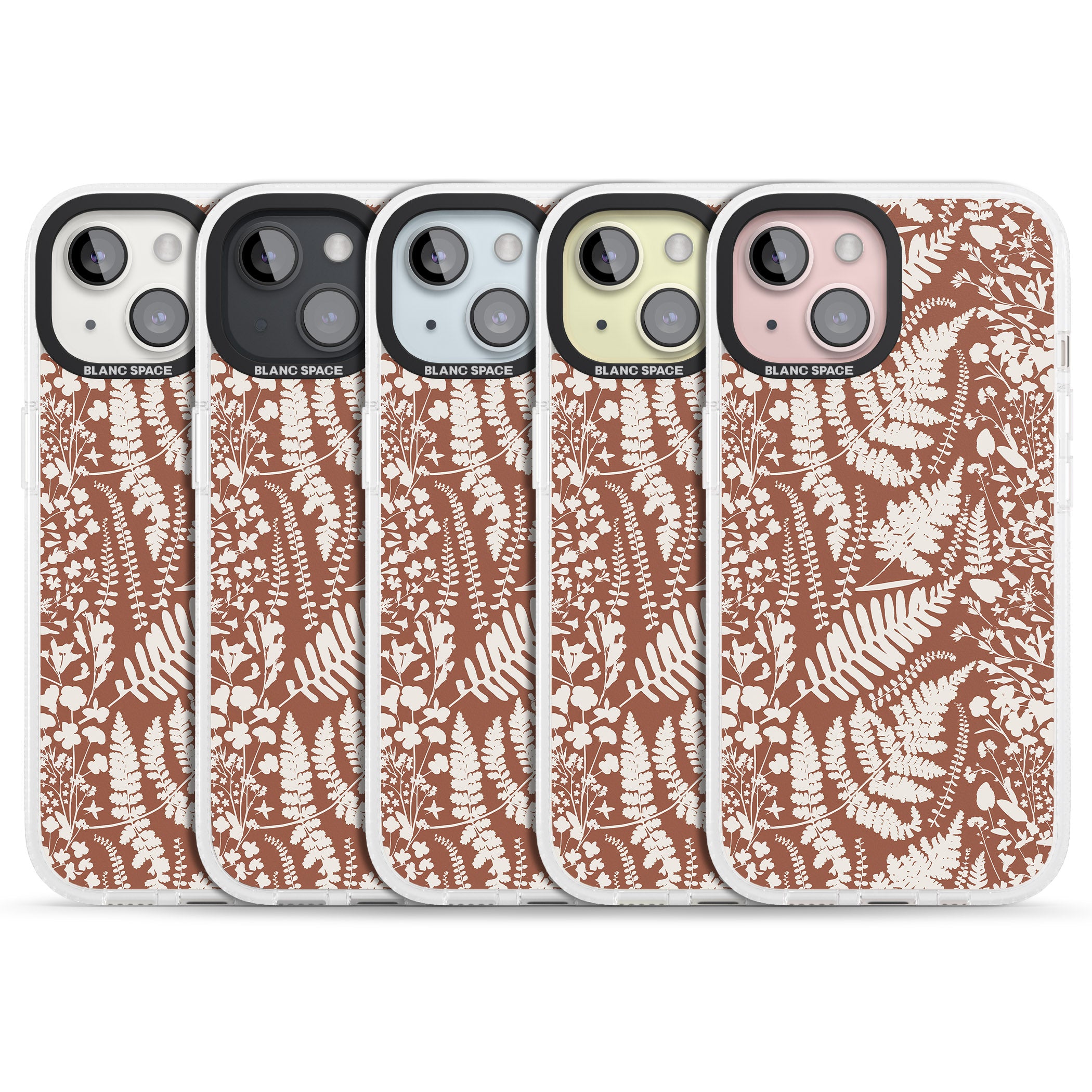 Wildflowers and Ferns on Terracotta iPhone 15 / 14 / 13 Clear Case Impact Air - Blanc Space