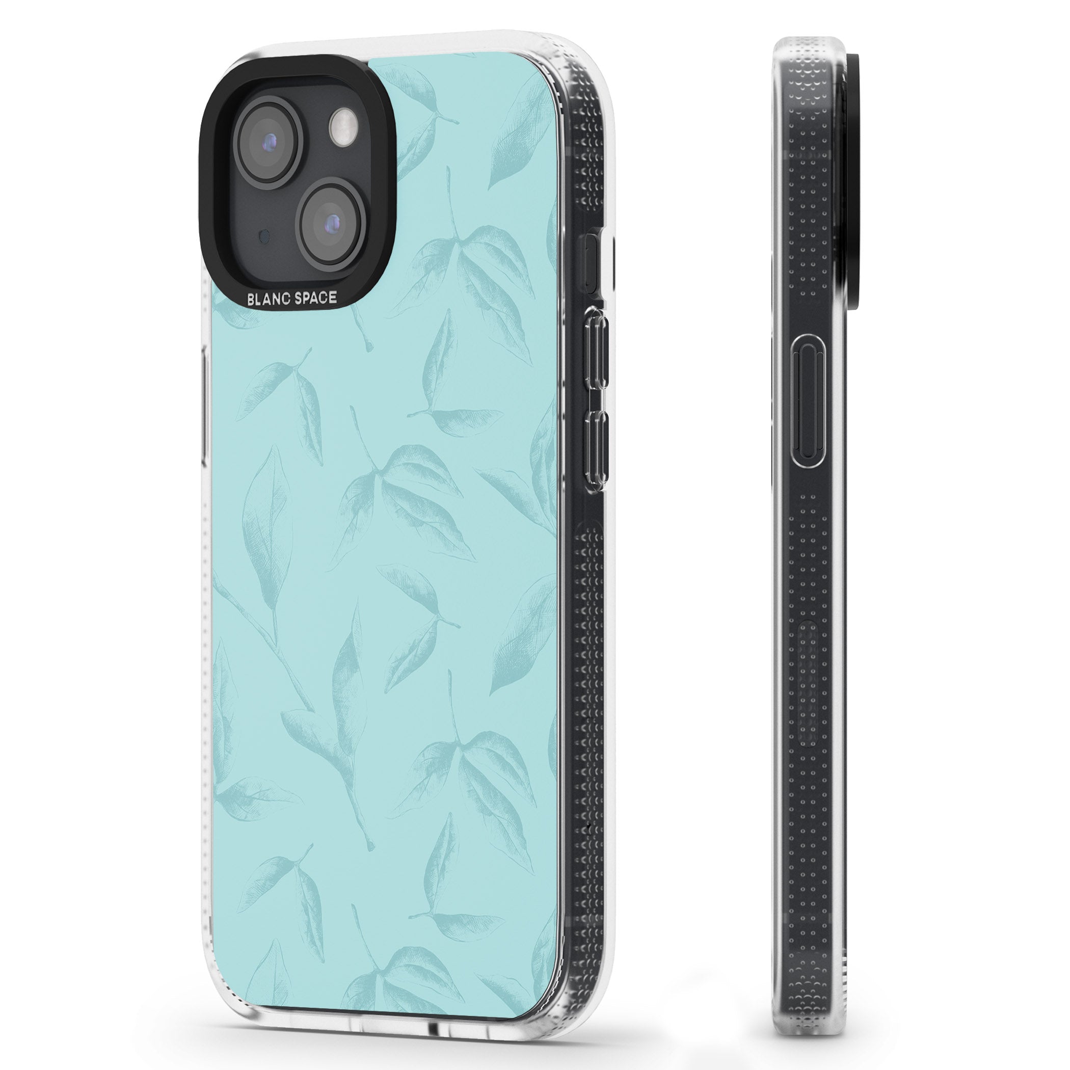 Blue Leaves Vintage Botanical iPhone 15 / 14 / 13 Clear Case Impact Air - Blanc Space