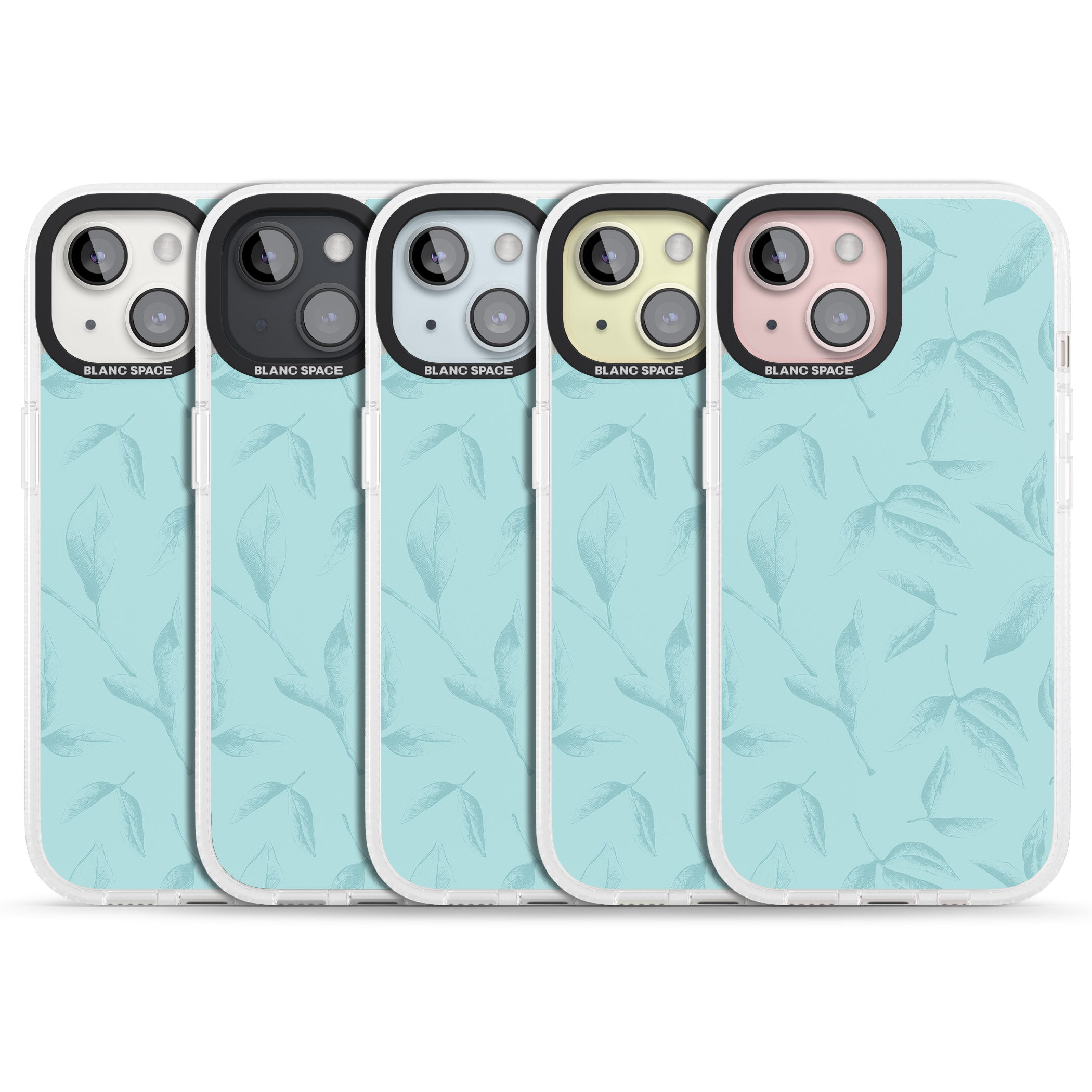 Blue Leaves Vintage Botanical iPhone 15 / 14 / 13 Clear Case Impact Air - Blanc Space