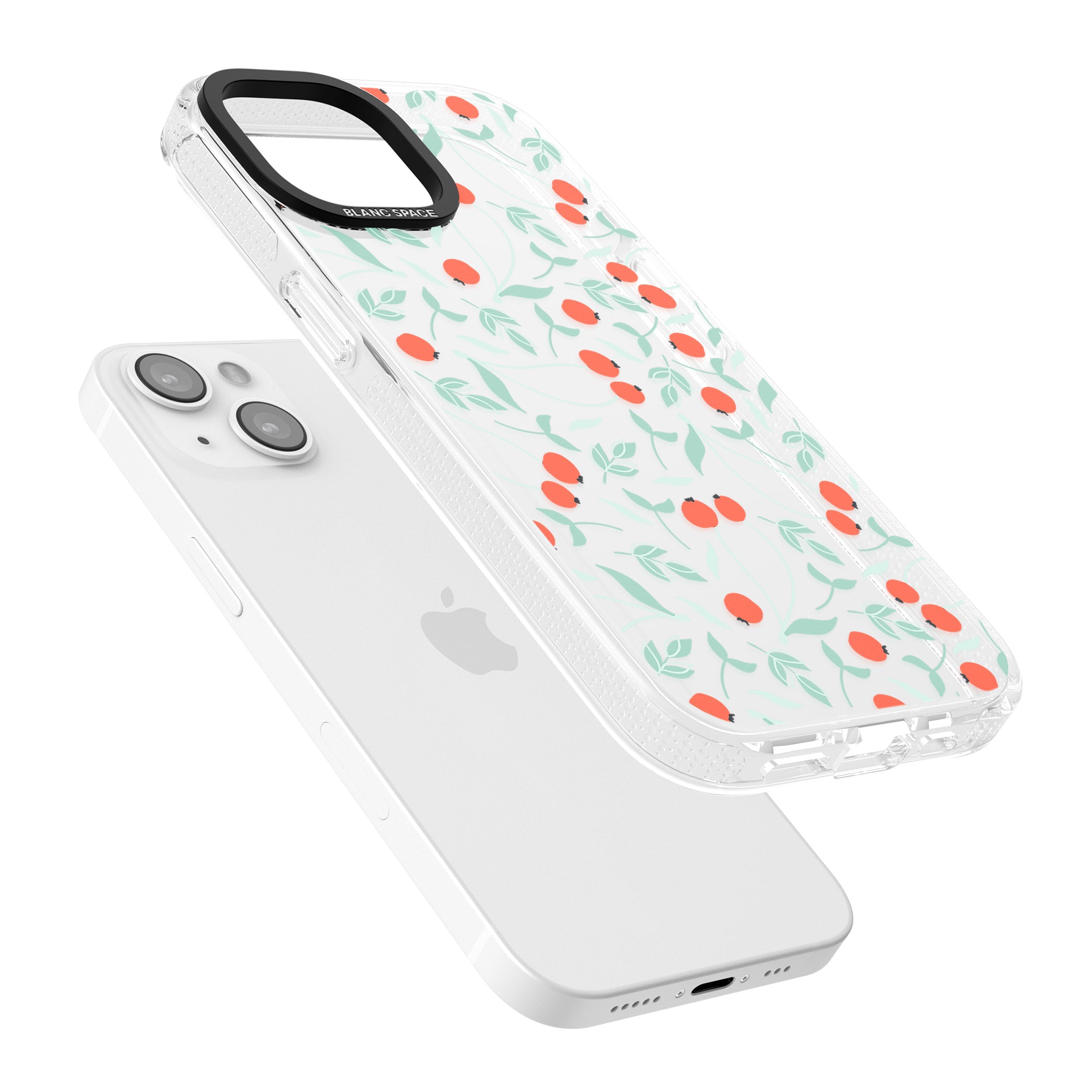 Red Berries Transparent Floral iPhone 15 / 14 / 13 Clear Case Impact Air - Blanc Space