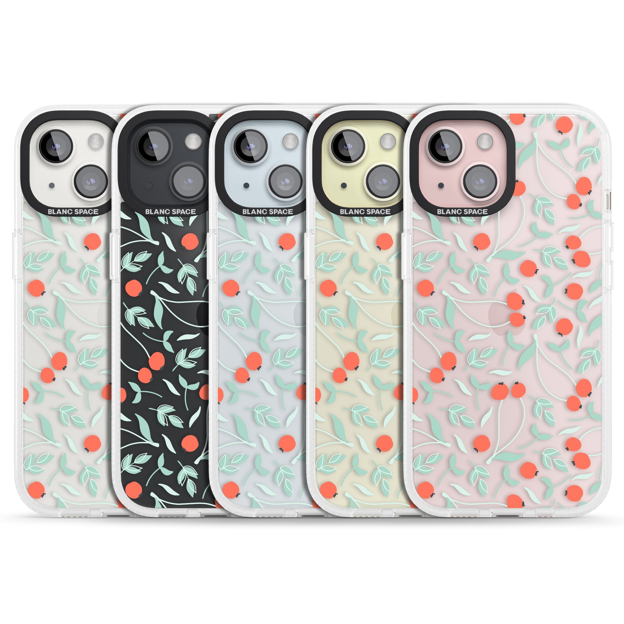 Red Berries Transparent Floral iPhone 15 / 14 / 13 Clear Case Impact Air - Blanc Space