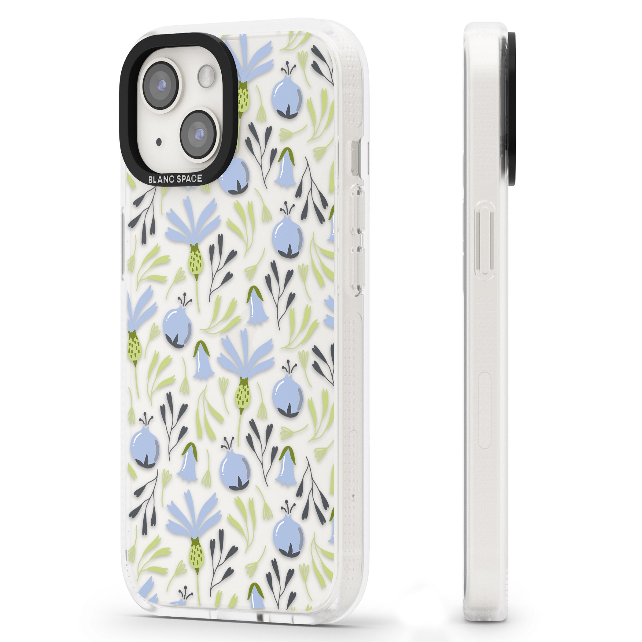 Blue Flora Transparent Floral iPhone 15 / 14 / 13 Clear Case Impact Air - Blanc Space