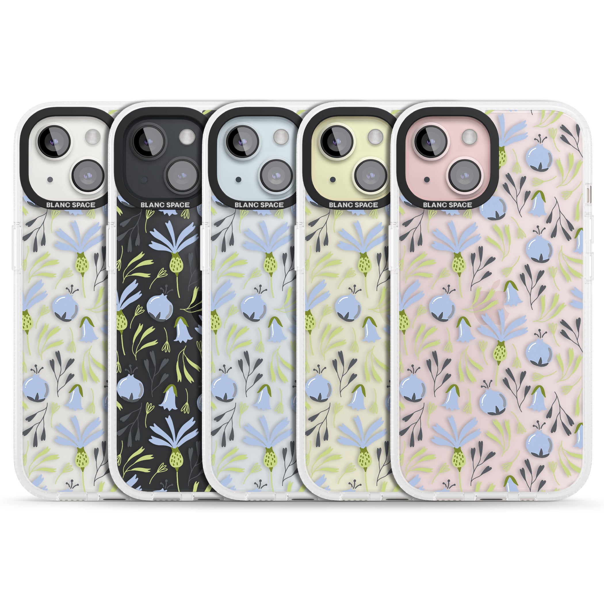 Blue Flora Transparent Floral iPhone 15 / 14 / 13 Clear Case Impact Air - Blanc Space