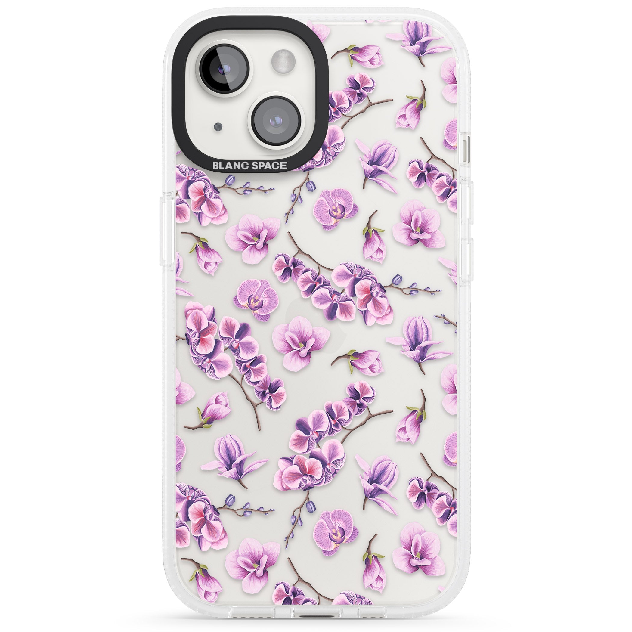 Purple Orchids Transparent Floral iPhone 15 / 14 / 13 Clear Case Impact Air - Blanc Space