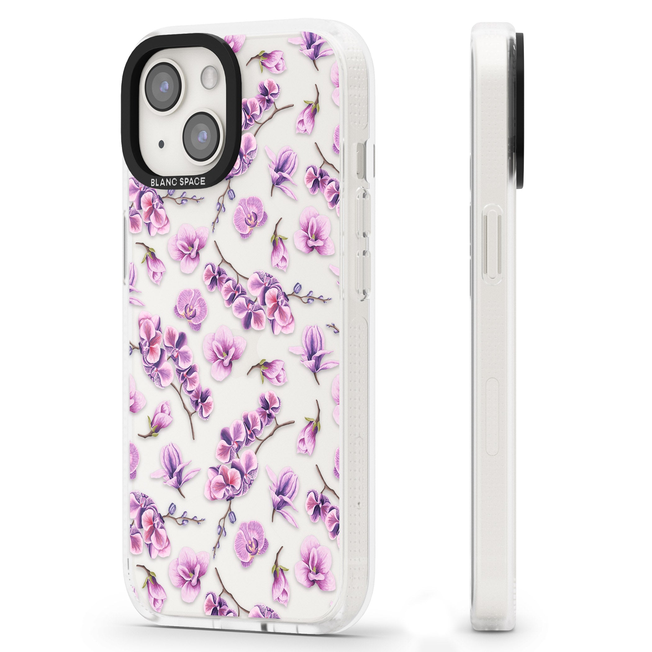 Purple Orchids Transparent Floral iPhone 15 / 14 / 13 Clear Case Impact Air - Blanc Space