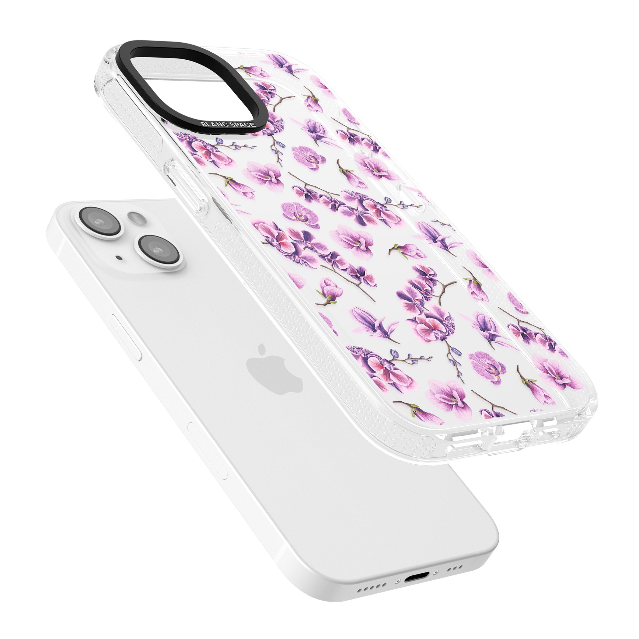 Purple Orchids Transparent Floral iPhone 15 / 14 / 13 Clear Case Impact Air - Blanc Space