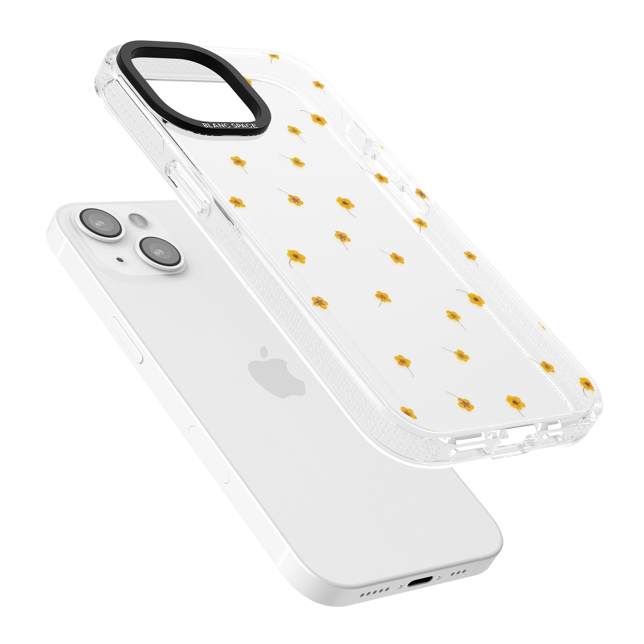 Yellow Flower Pattern - Dried Flower-Inspired iPhone 15 / 14 / 13 Clear Case Impact Air - Blanc Space