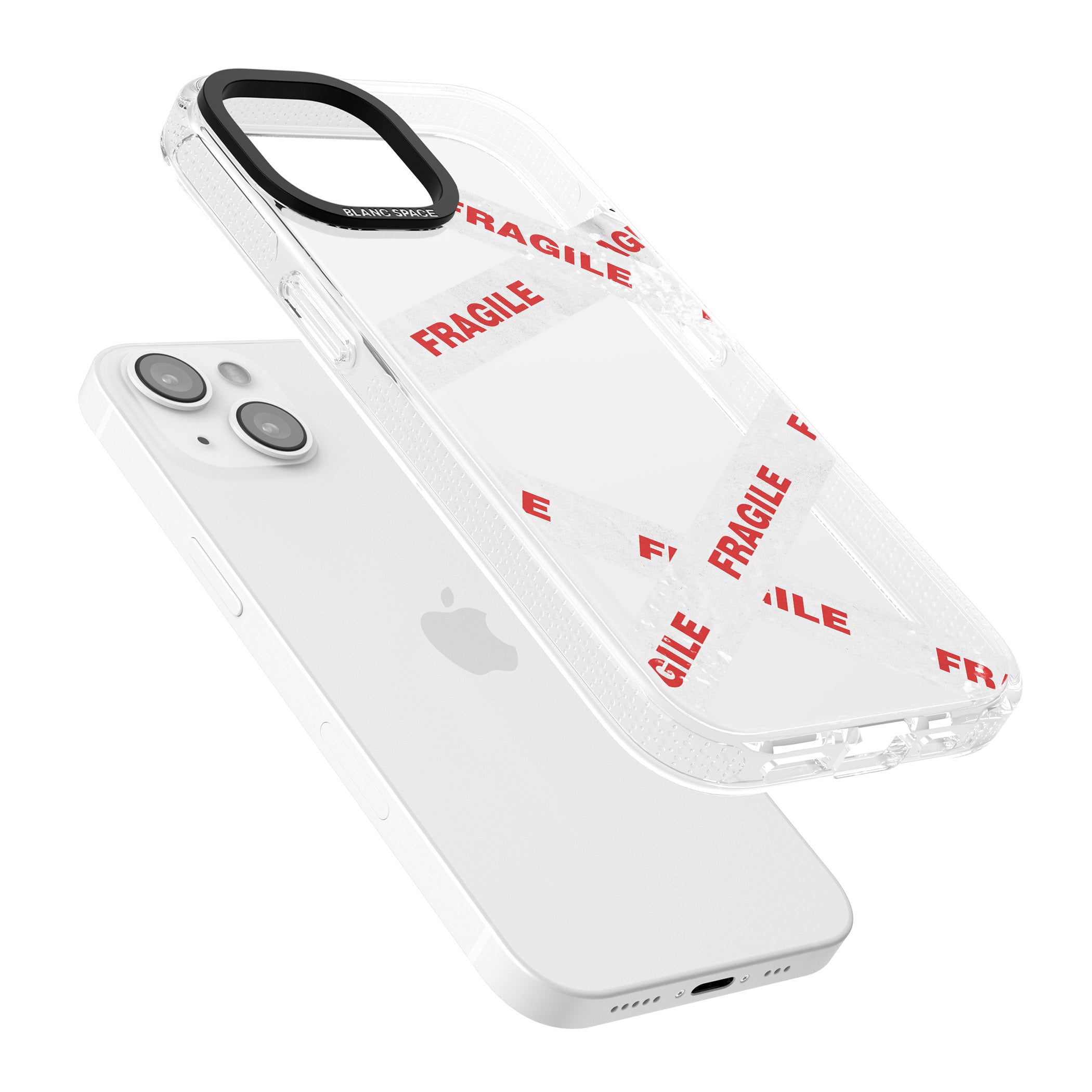 Fragile Tape iPhone 15 / 14 / 13 Clear Case Impact Air - Blanc Space