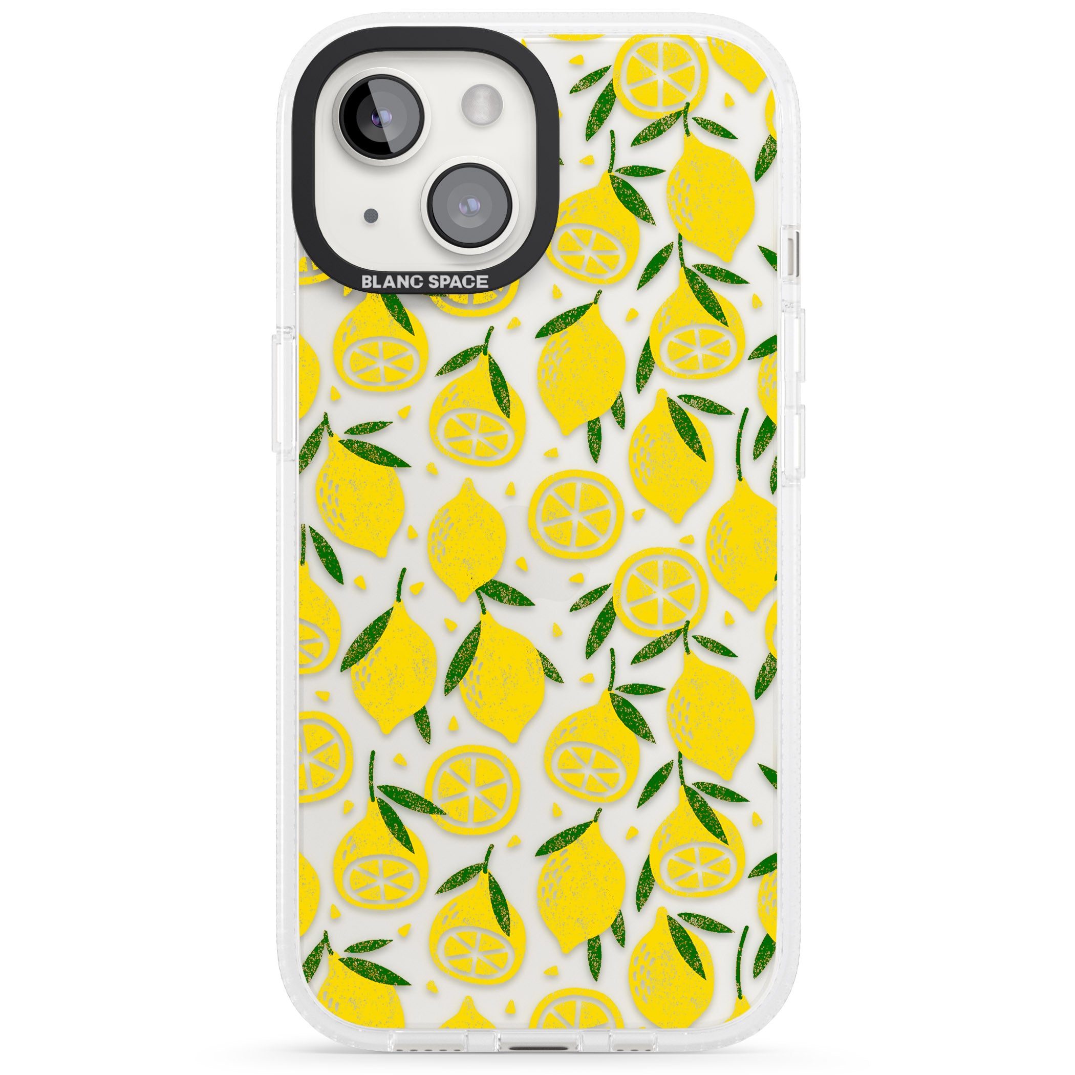 Bright Lemon Fruity Pattern iPhone 15 / 14 / 13 Clear Case Impact Air - Blanc Space