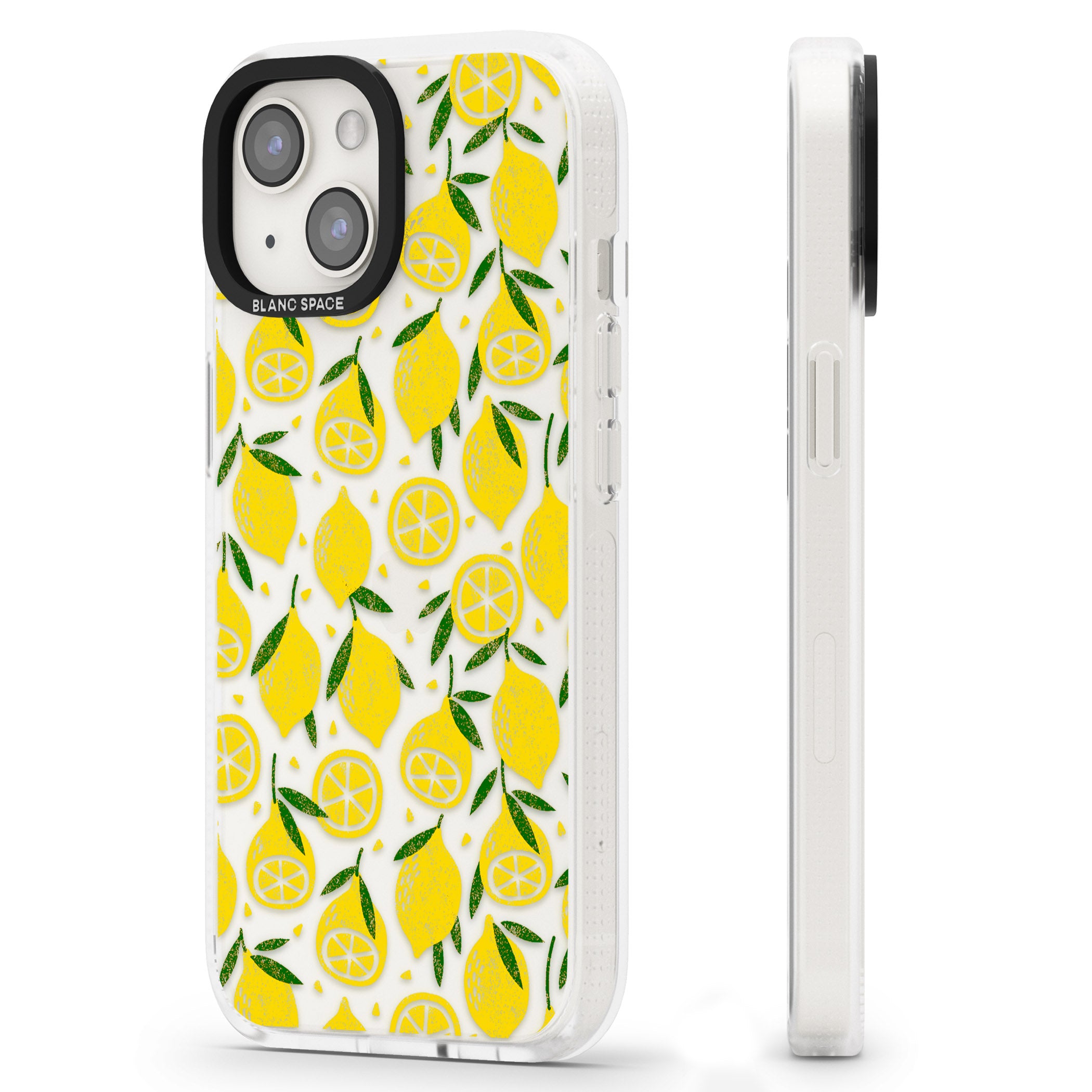 Bright Lemon Fruity Pattern iPhone 15 / 14 / 13 Clear Case Impact Air - Blanc Space