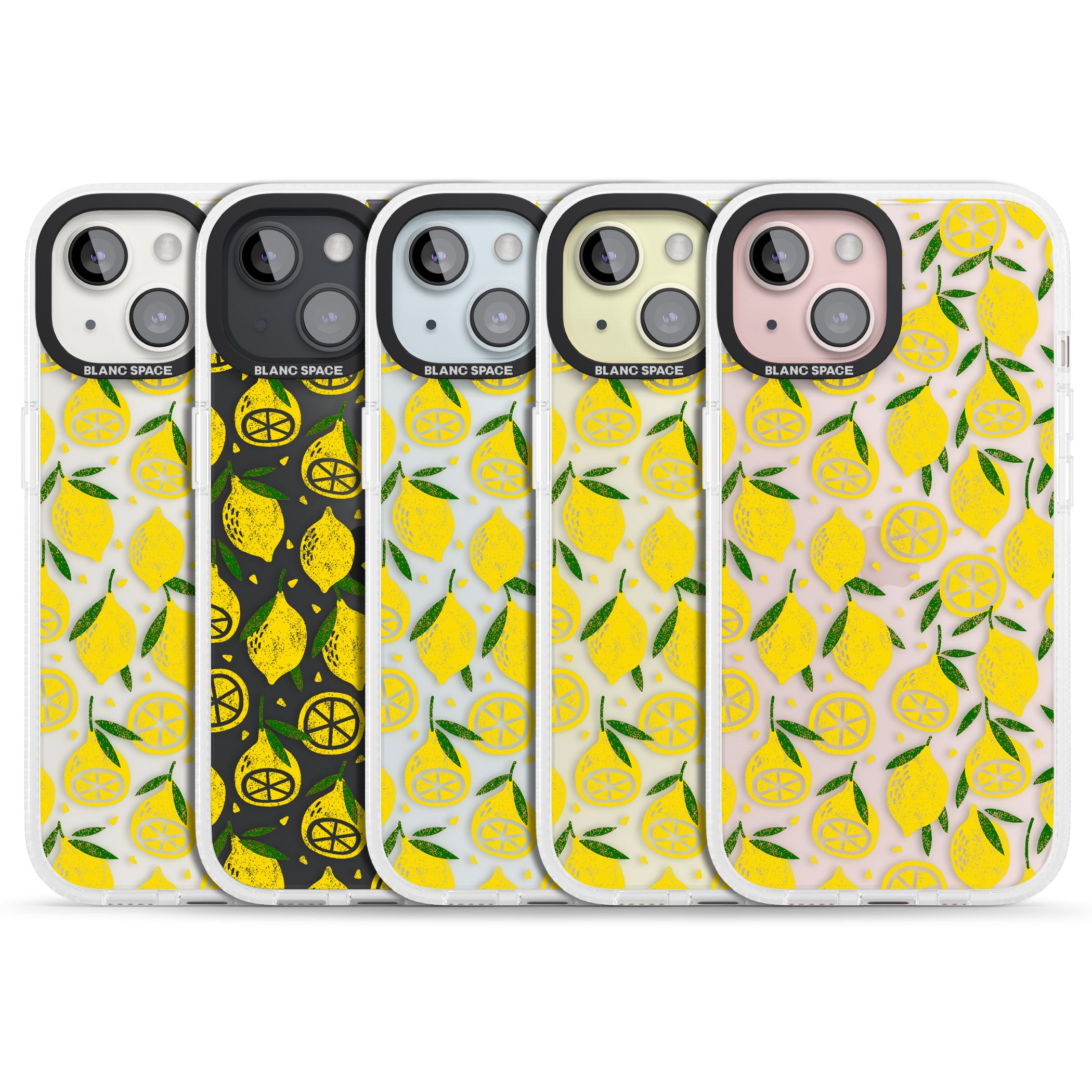 Bright Lemon Fruity Pattern iPhone 15 / 14 / 13 Clear Case Impact Air - Blanc Space