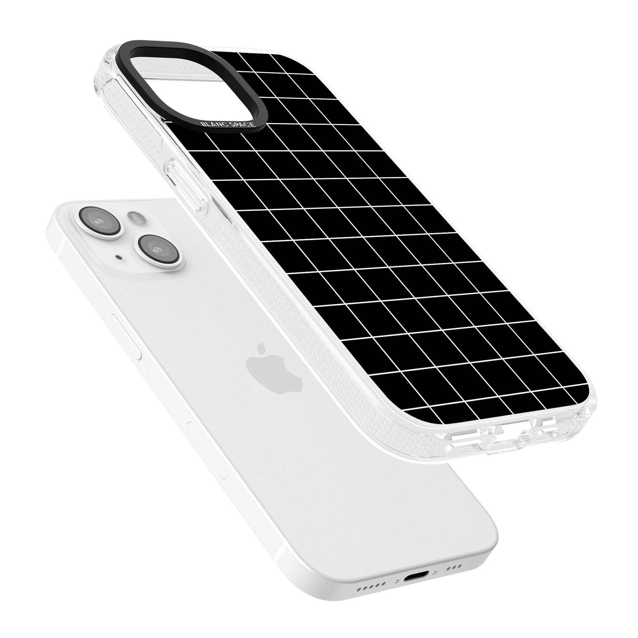 Simplistic Large Grid Pattern Black iPhone 15 / 14 / 13 Clear Case Impact Air - Blanc Space