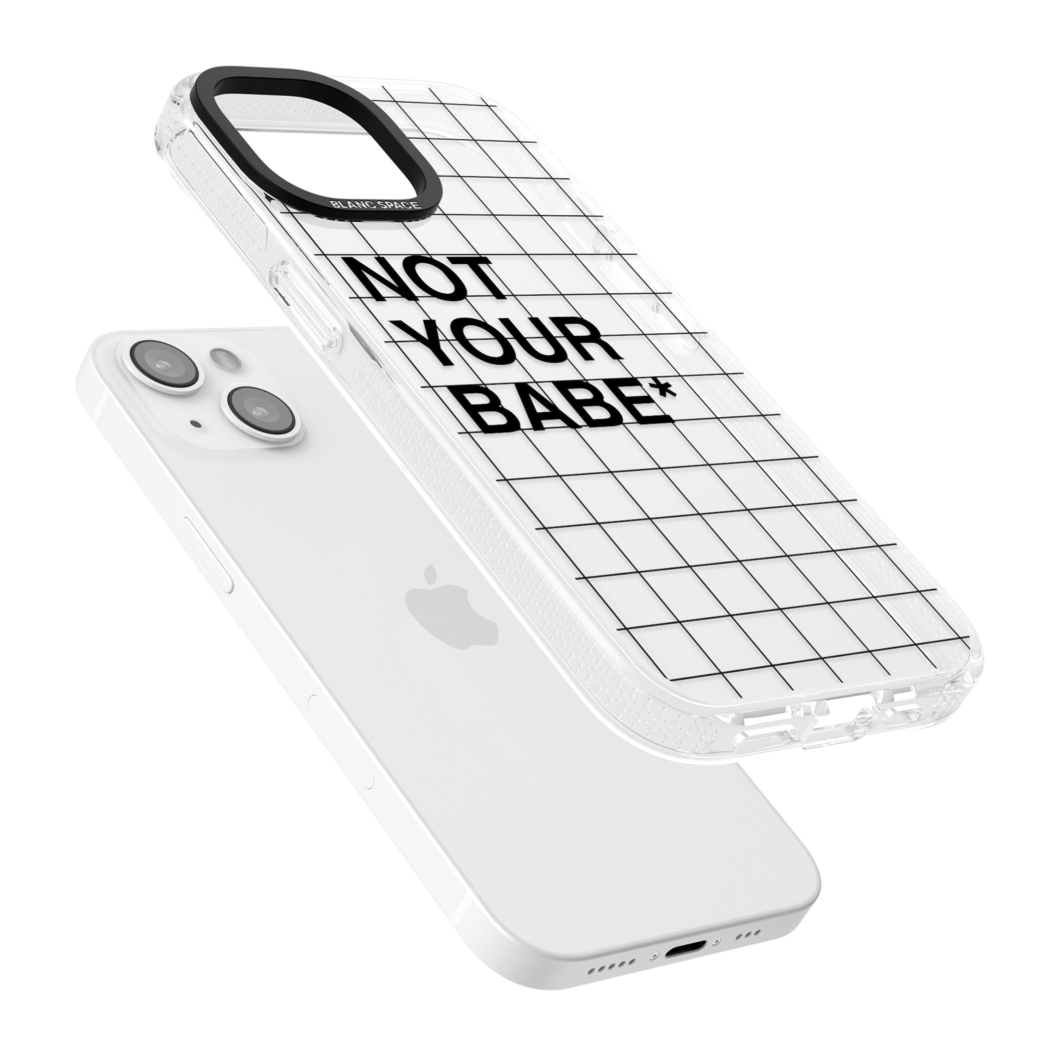Grid Pattern Not Your Babe iPhone 15 / 14 / 13 Clear Case Impact Air - Blanc Space