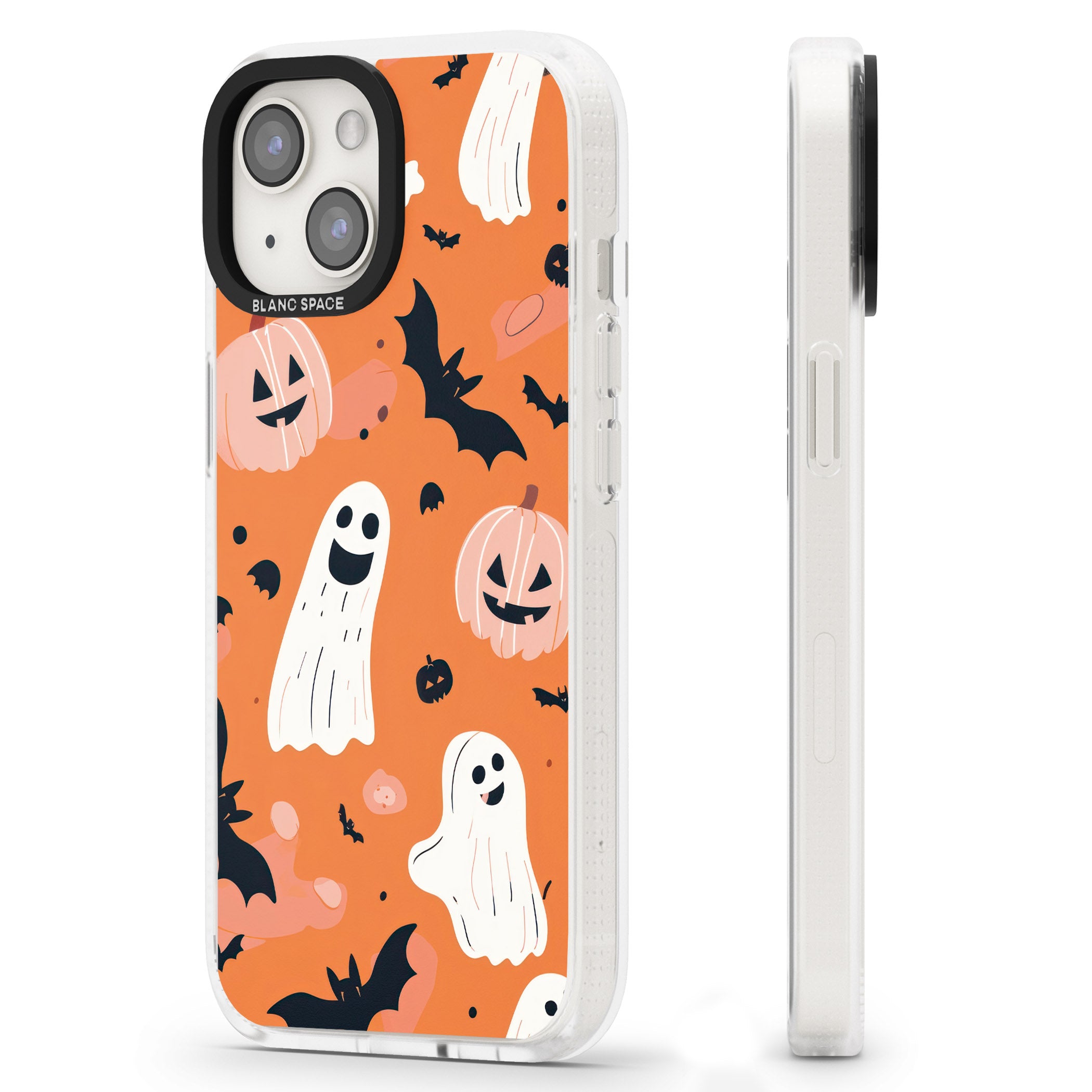 Orange Halloween Pattern iPhone 15 / 14 / 13 Clear Case Impact Air - Blanc Space