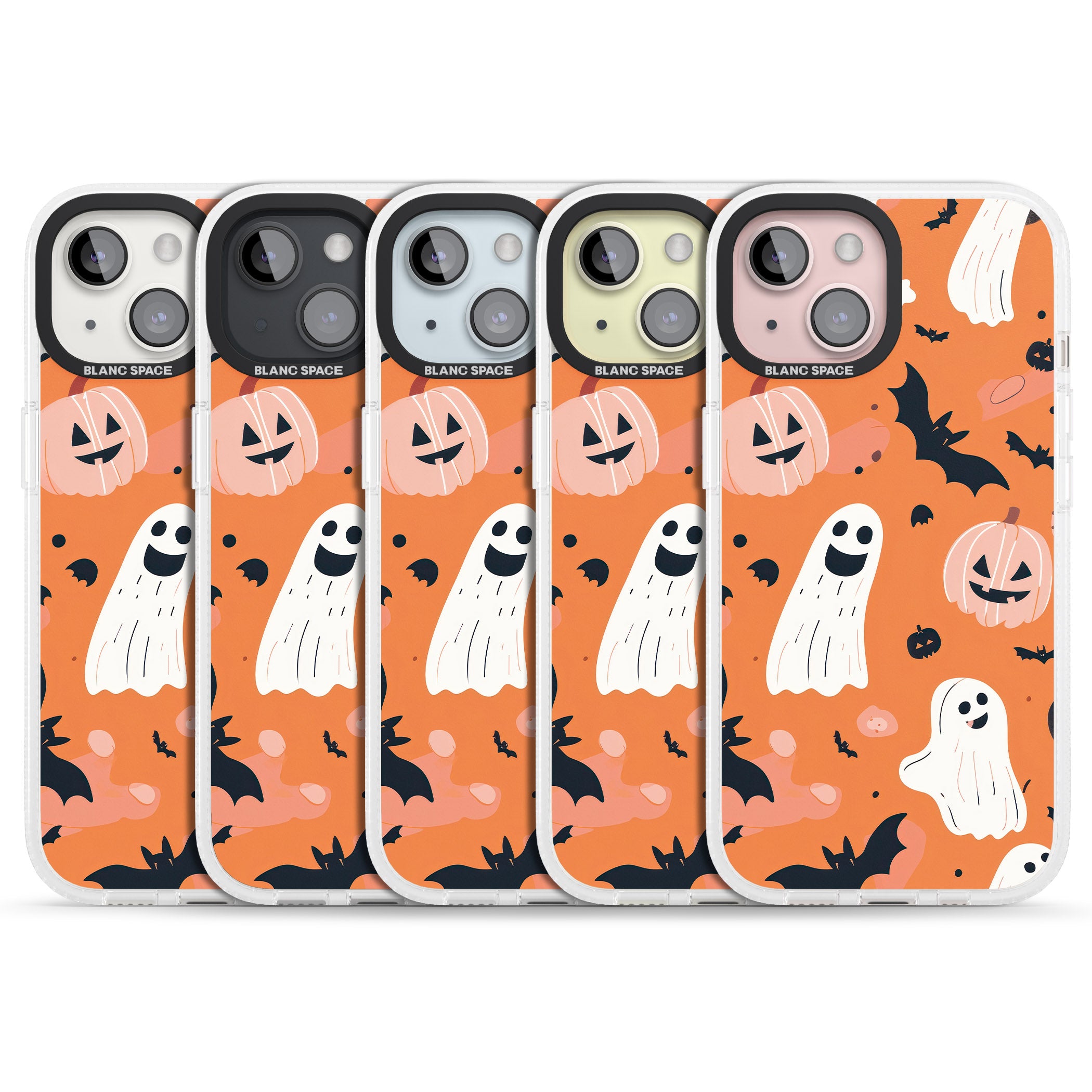 Orange Halloween Pattern iPhone 15 / 14 / 13 Clear Case Impact Air - Blanc Space