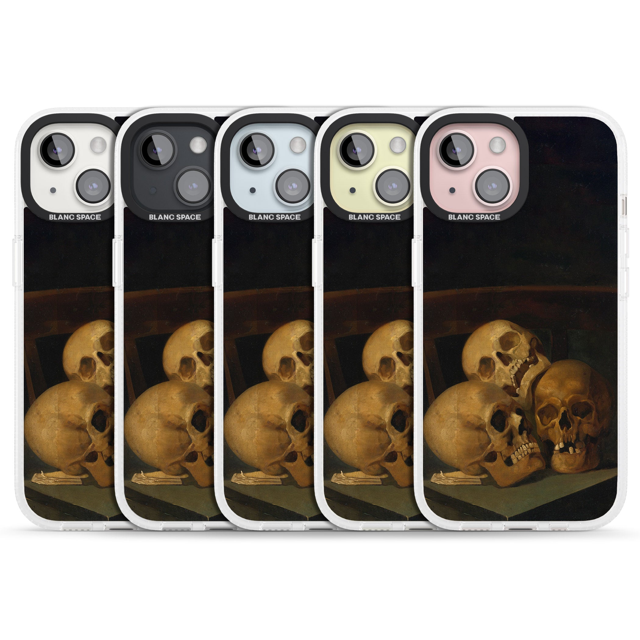 Still Life of Three Skulls iPhone 15 / 14 / 13 Clear Case Impact Air - Blanc Space