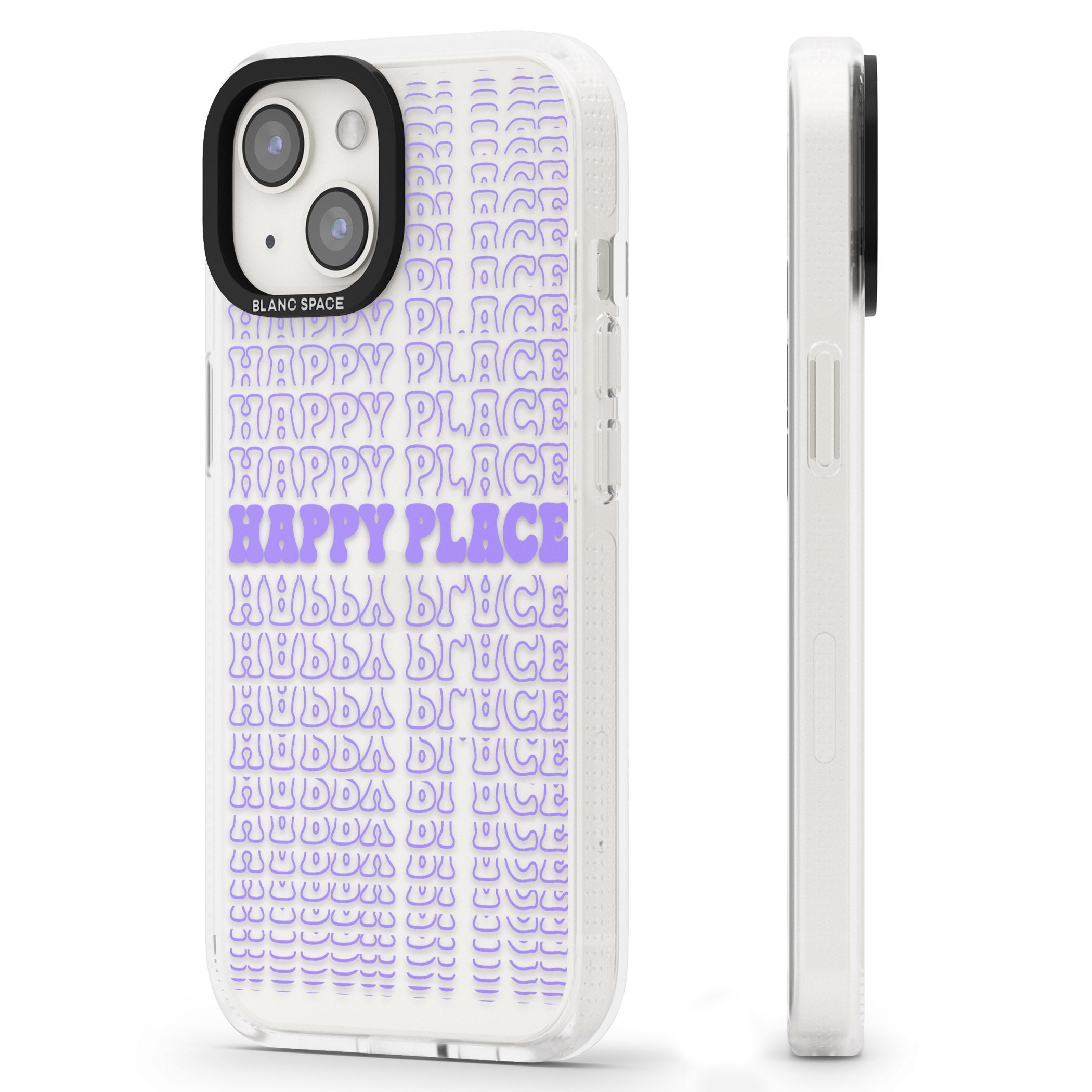 Happy Place (Purple) iPhone 15 / 14 / 13 Clear Case Impact Air - Blanc Space
