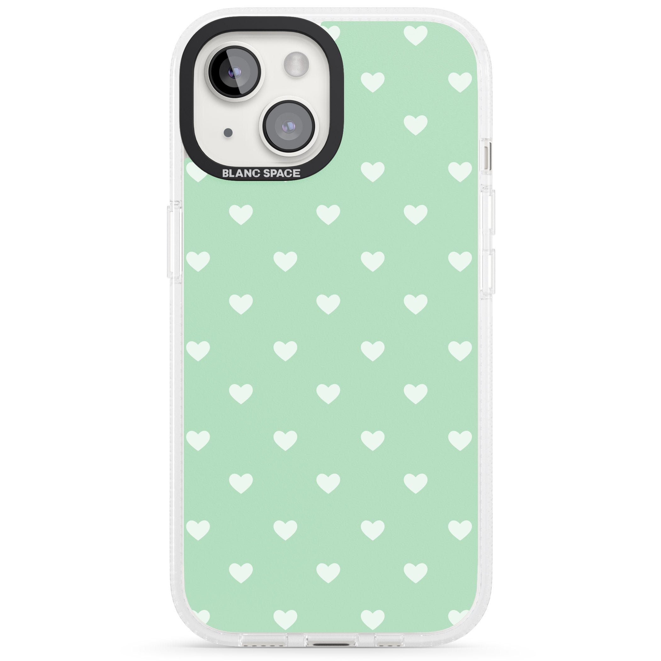 Small Heart Pattern: Green iPhone 15 / 14 / 13 Clear Case Impact Air - Blanc Space