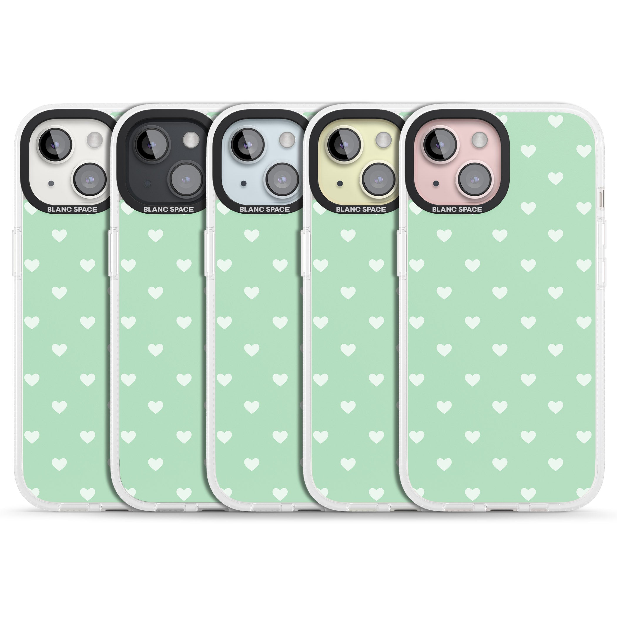 Small Heart Pattern: Green iPhone 15 / 14 / 13 Clear Case Impact Air - Blanc Space
