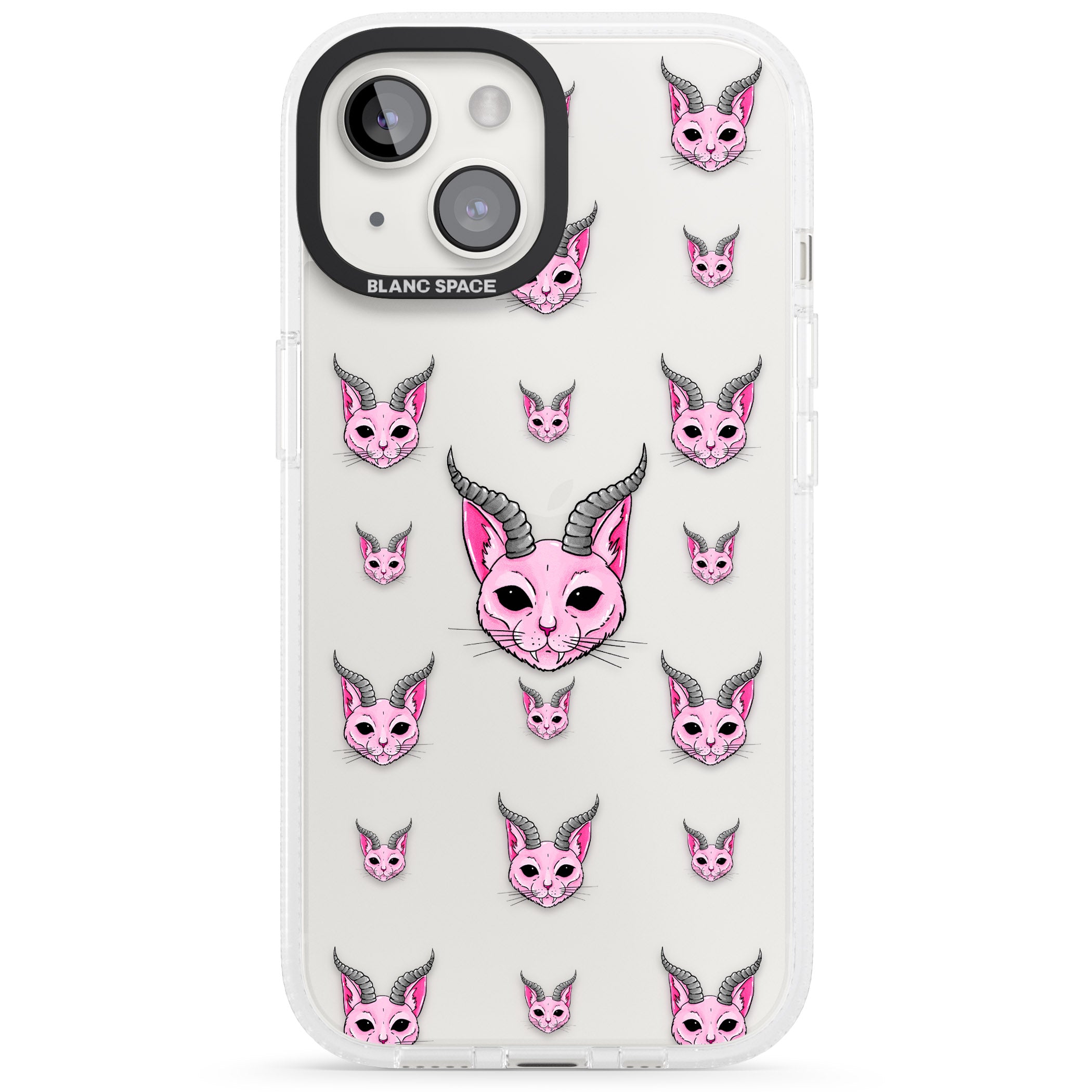 Demon Cat Pattern iPhone 15 / 14 / 13 Clear Case Impact Air - Blanc Space