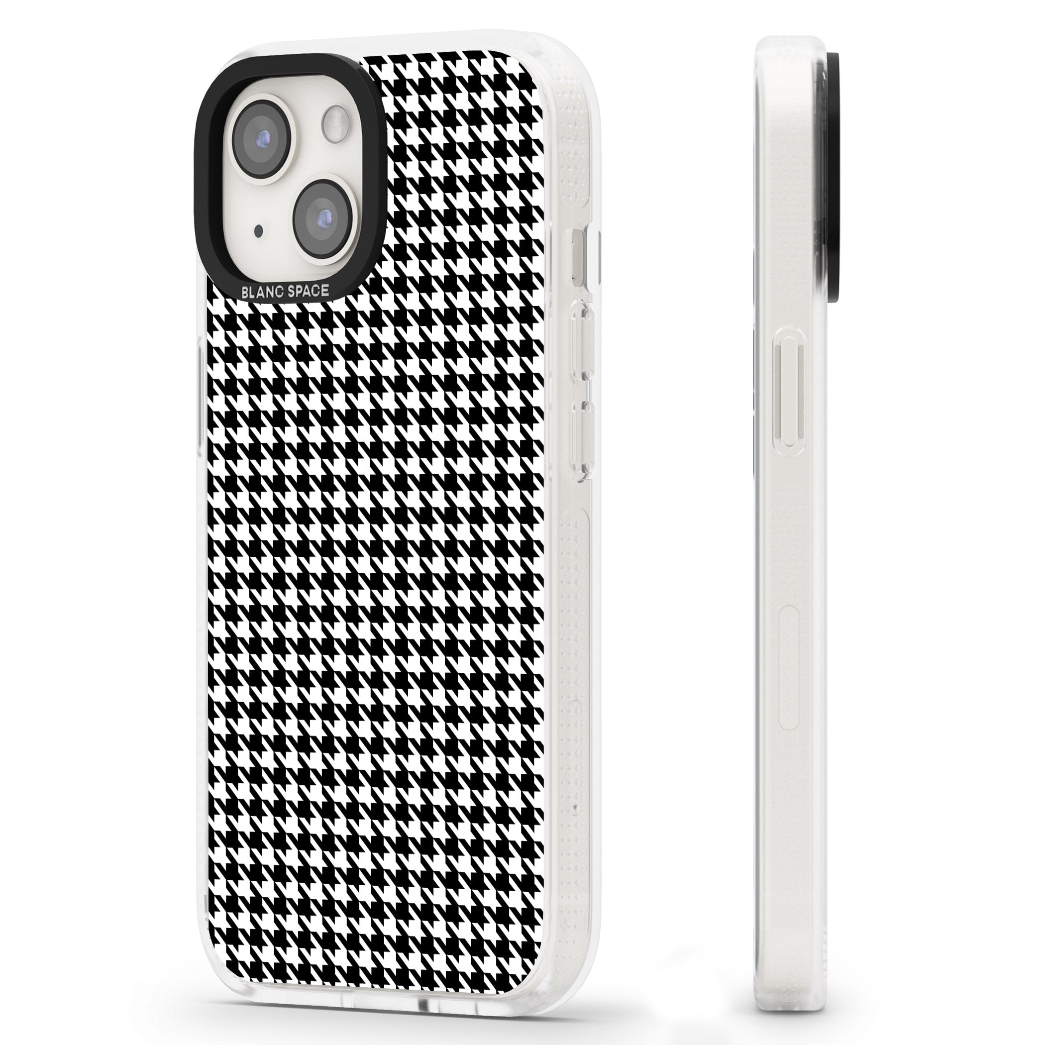 Black Houndstooth Pattern iPhone 15 / 14 / 13 Clear Case Impact Air - Blanc Space