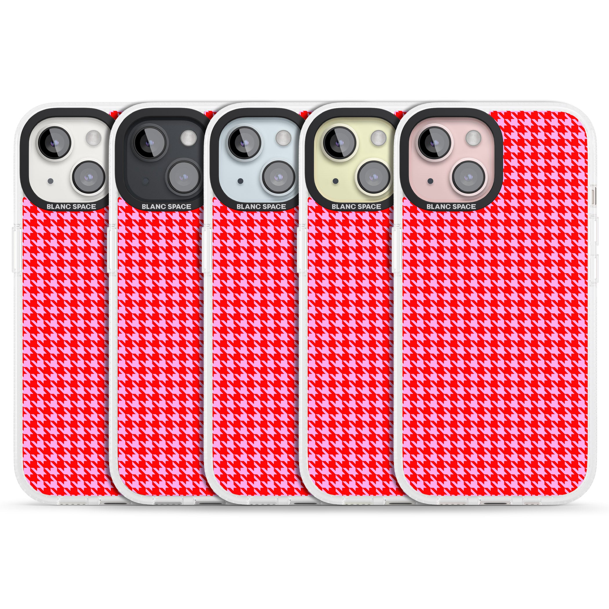 Neon Pink & Red Houndstooth Pattern iPhone 15 / 14 / 13 Clear Case Impact Air - Blanc Space