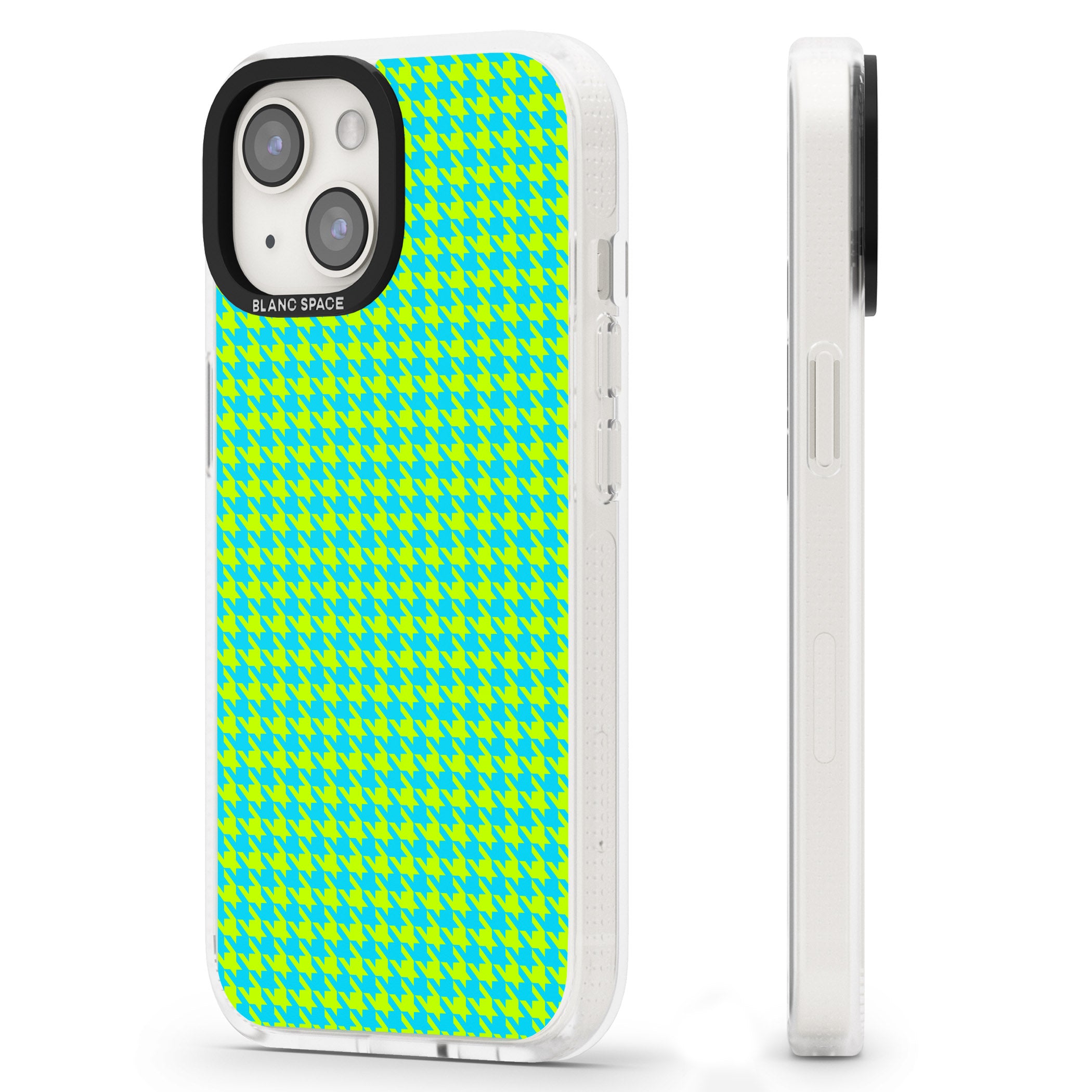 Neon Lime & Turquoise Houndstooth Pattern iPhone 15 / 14 / 13 Clear Case Impact Air - Blanc Space