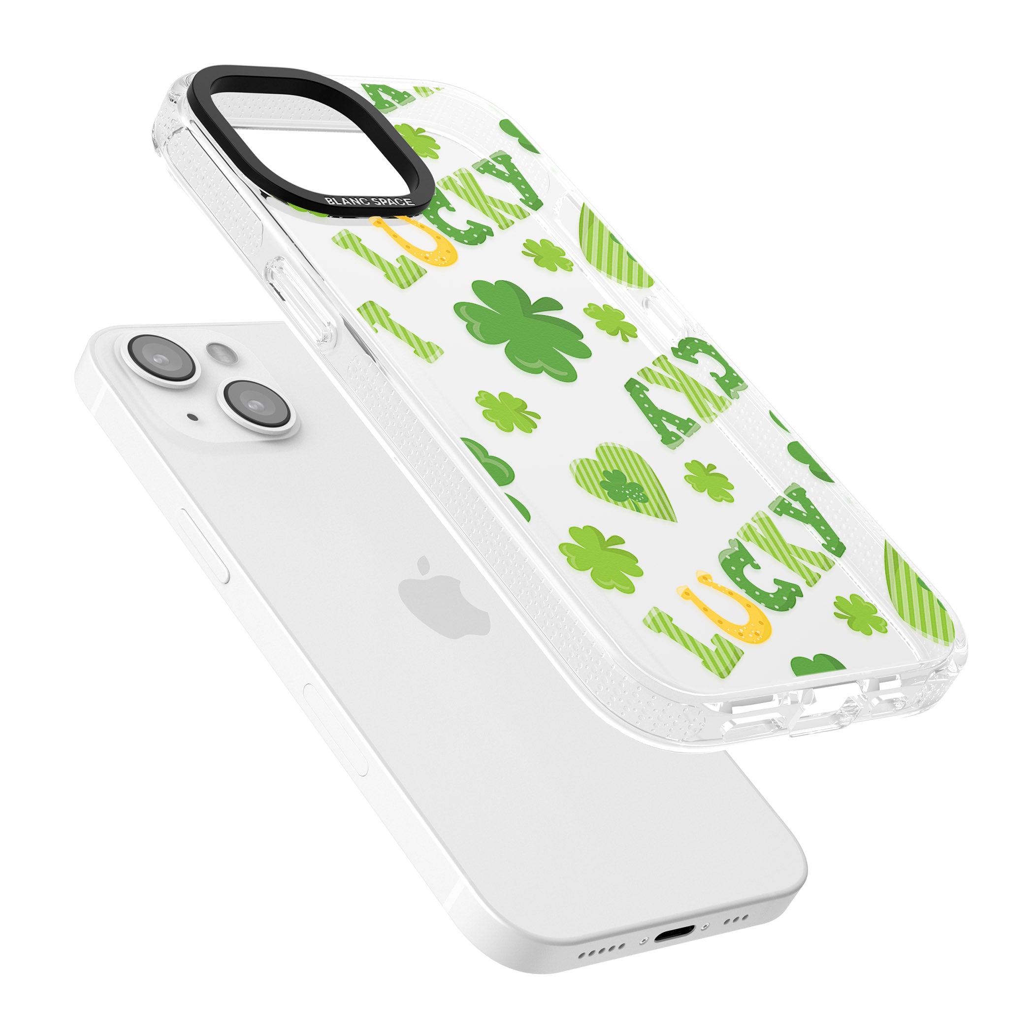 Lucky Irish Clover iPhone 15 / 14 / 13 Clear Case Impact Air - Blanc Space