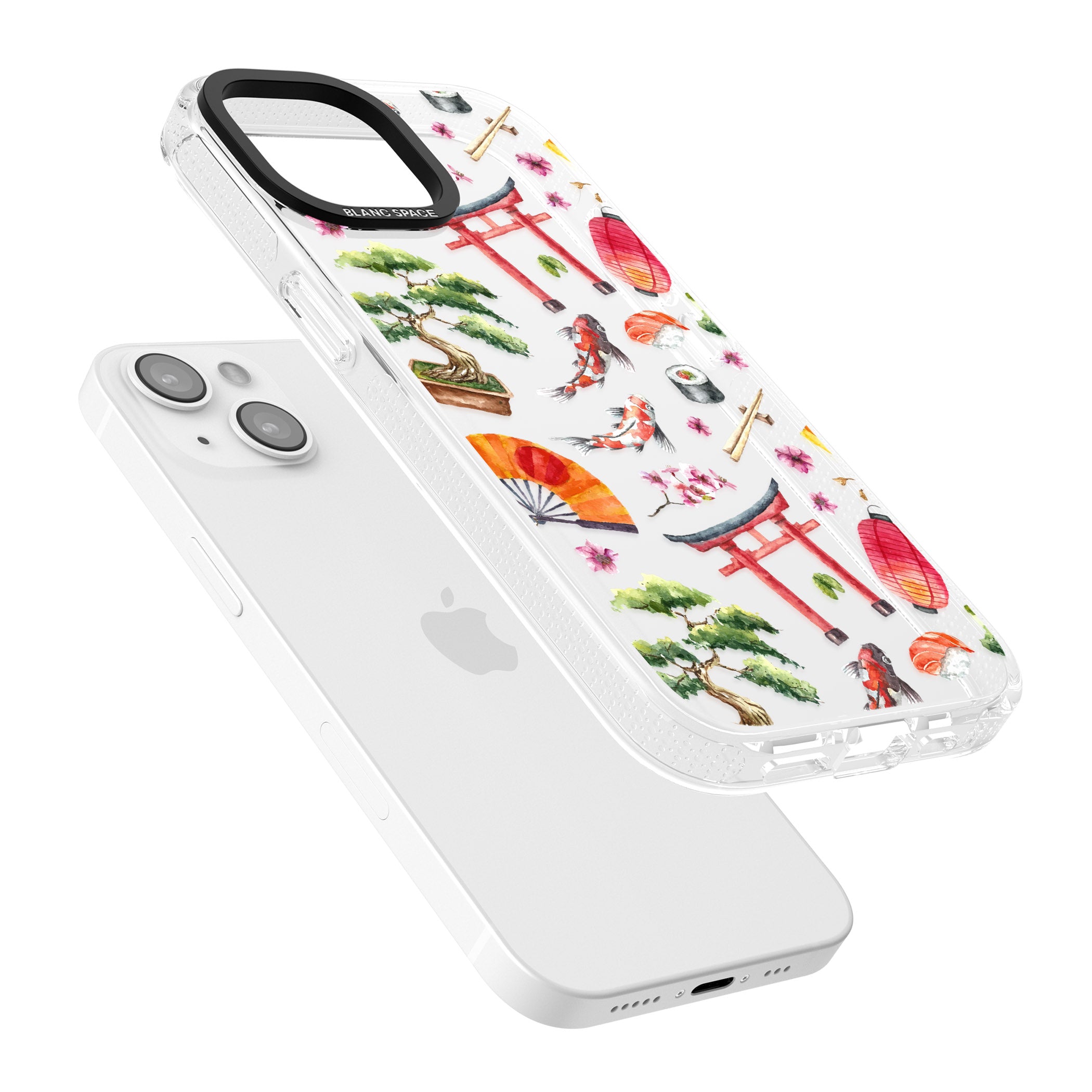 Mixed Japanese Watercolour Pattern iPhone 15 / 14 / 13 Clear Case Impact Air - Blanc Space
