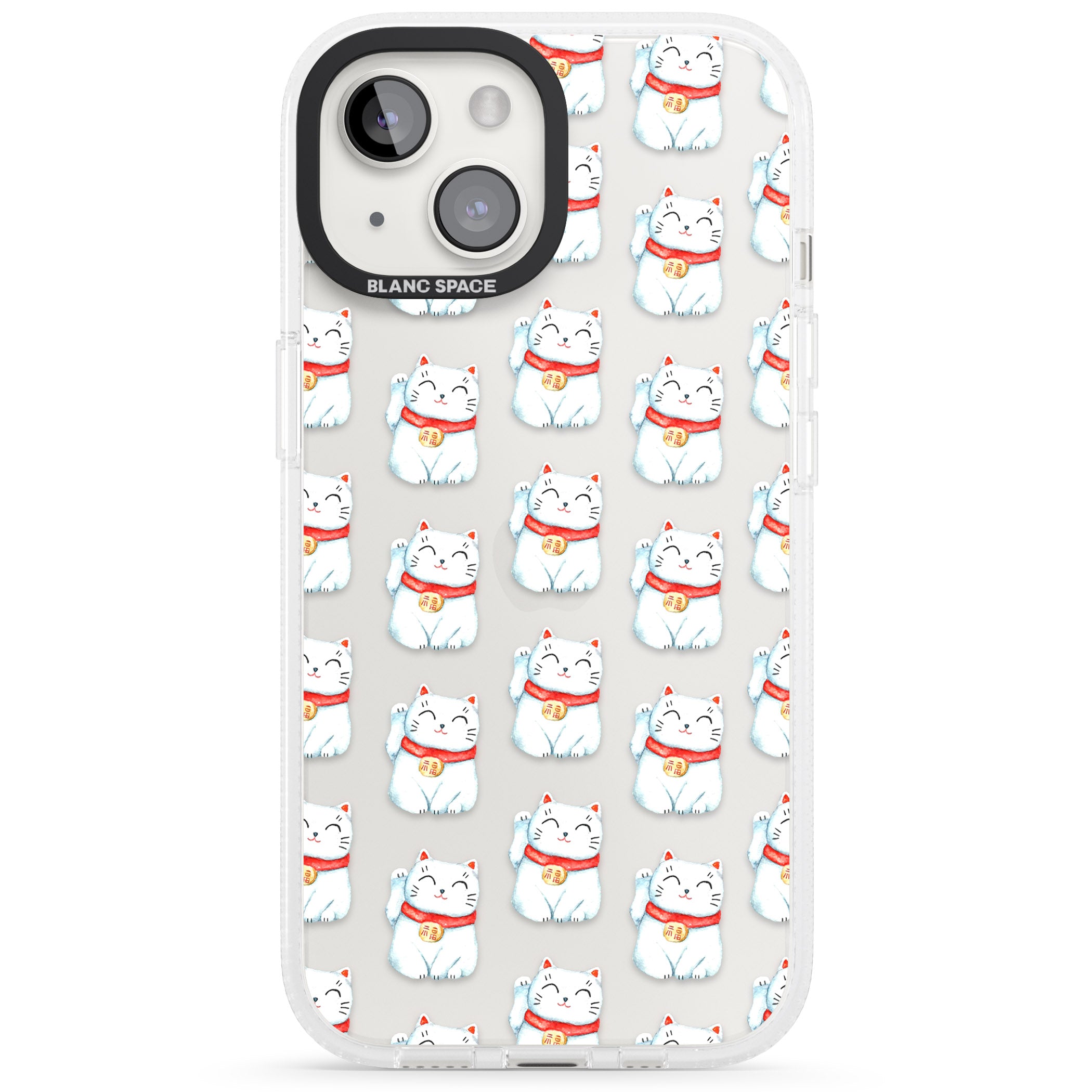 Lucky Cat Maneki-Neko Japanese Pattern iPhone 15 / 14 / 13 Clear Case Impact Air - Blanc Space