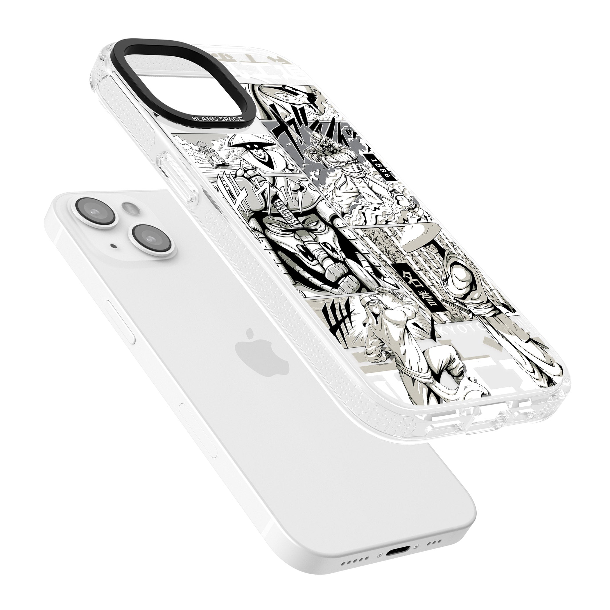 Greyscale Anime Comic iPhone 15 / 14 / 13 Clear Case Impact Air - Blanc Space