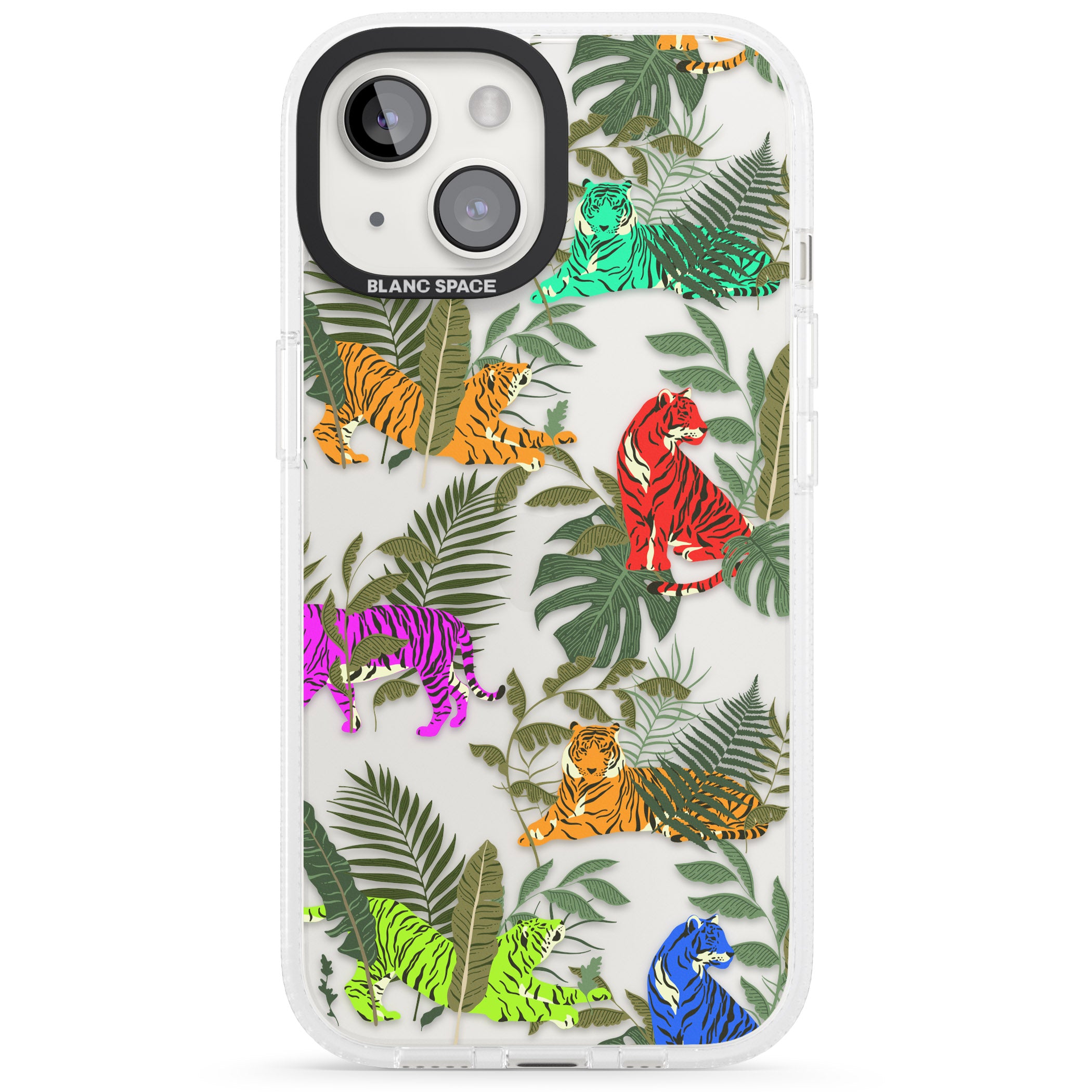 Colourful Tiger Jungle Cat Pattern iPhone 15 / 14 / 13 Clear Case Impact Air - Blanc Space