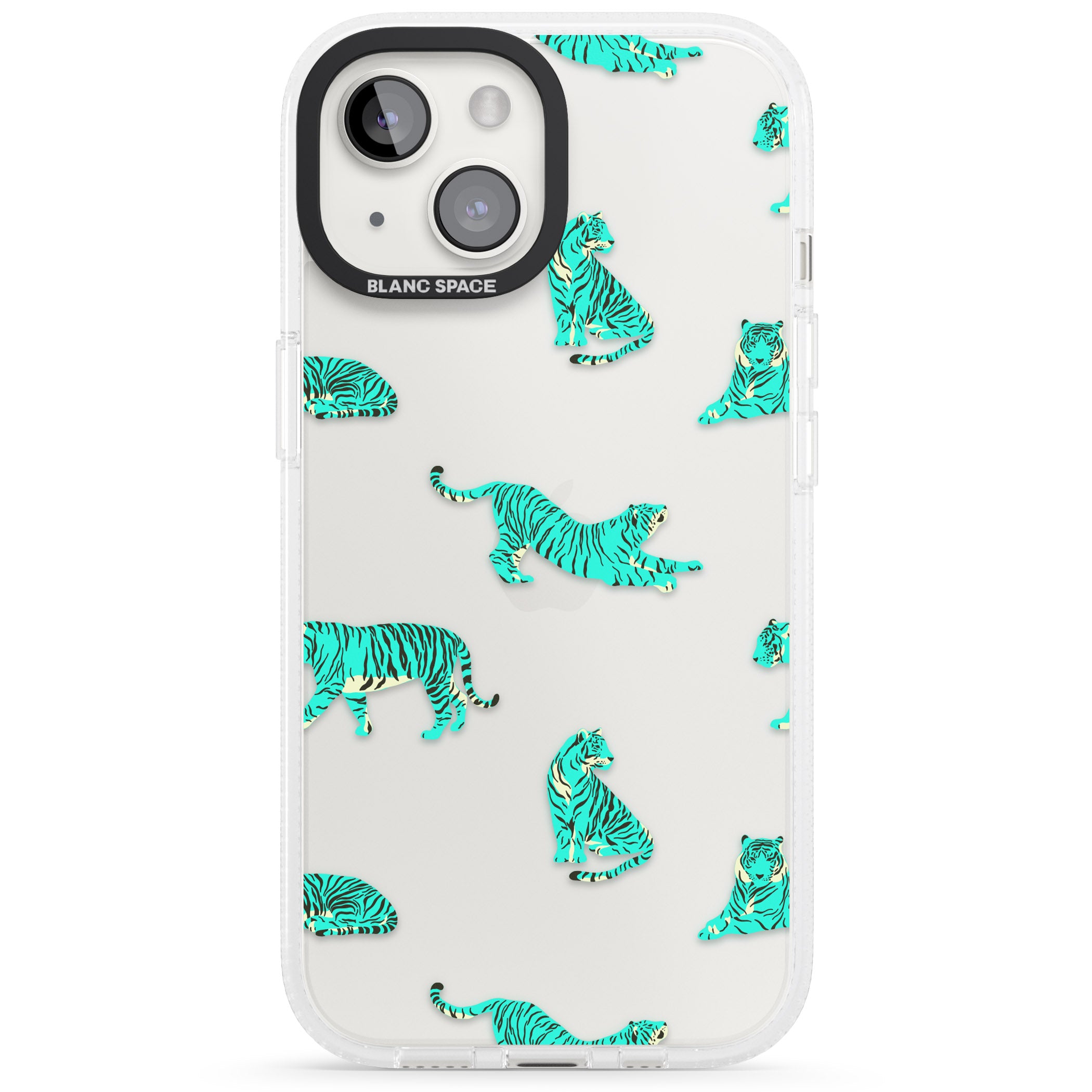 Turquoise Tiger Jungle Cat Pattern iPhone 15 / 14 / 13 Clear Case Impact Air - Blanc Space