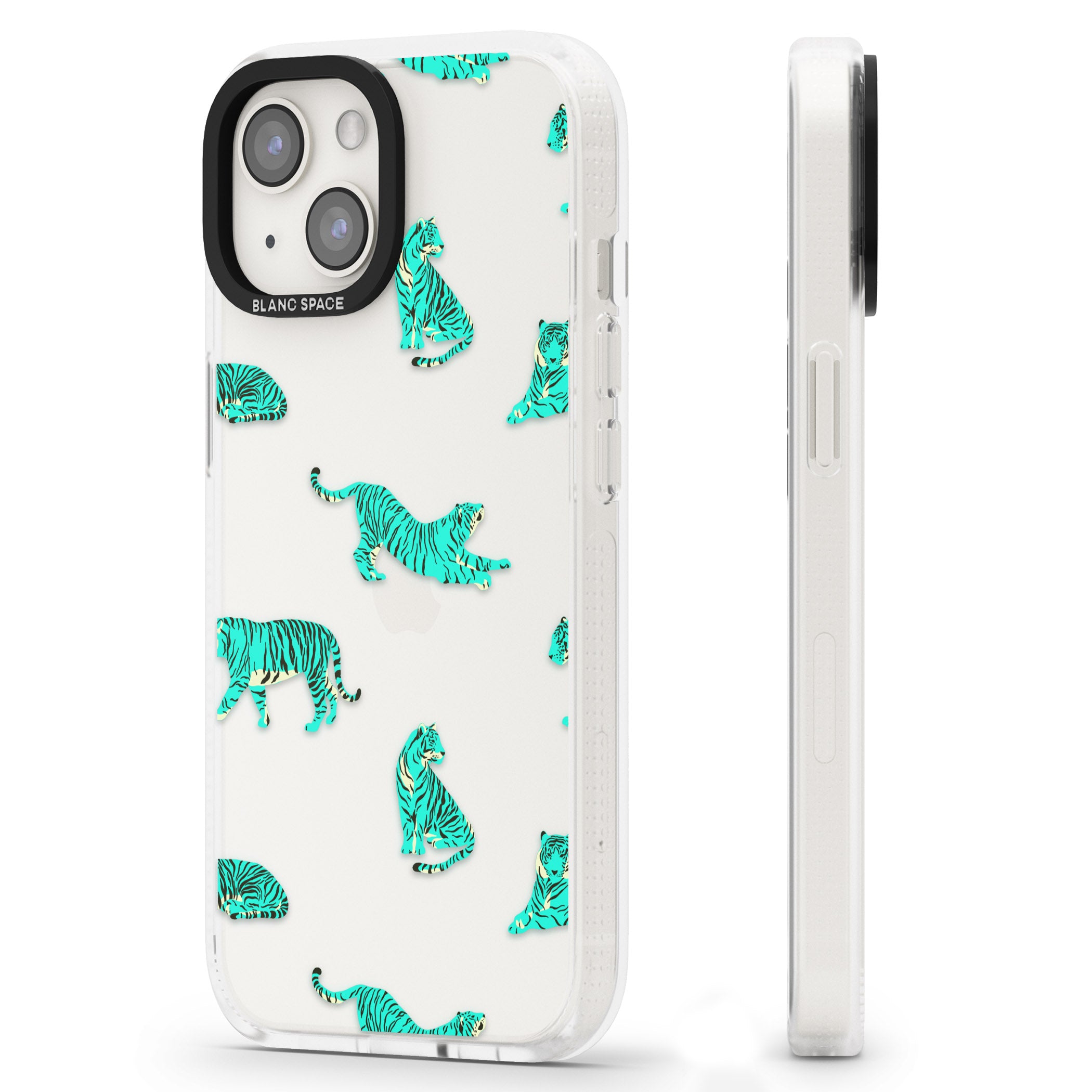 Turquoise Tiger Jungle Cat Pattern iPhone 15 / 14 / 13 Clear Case Impact Air - Blanc Space
