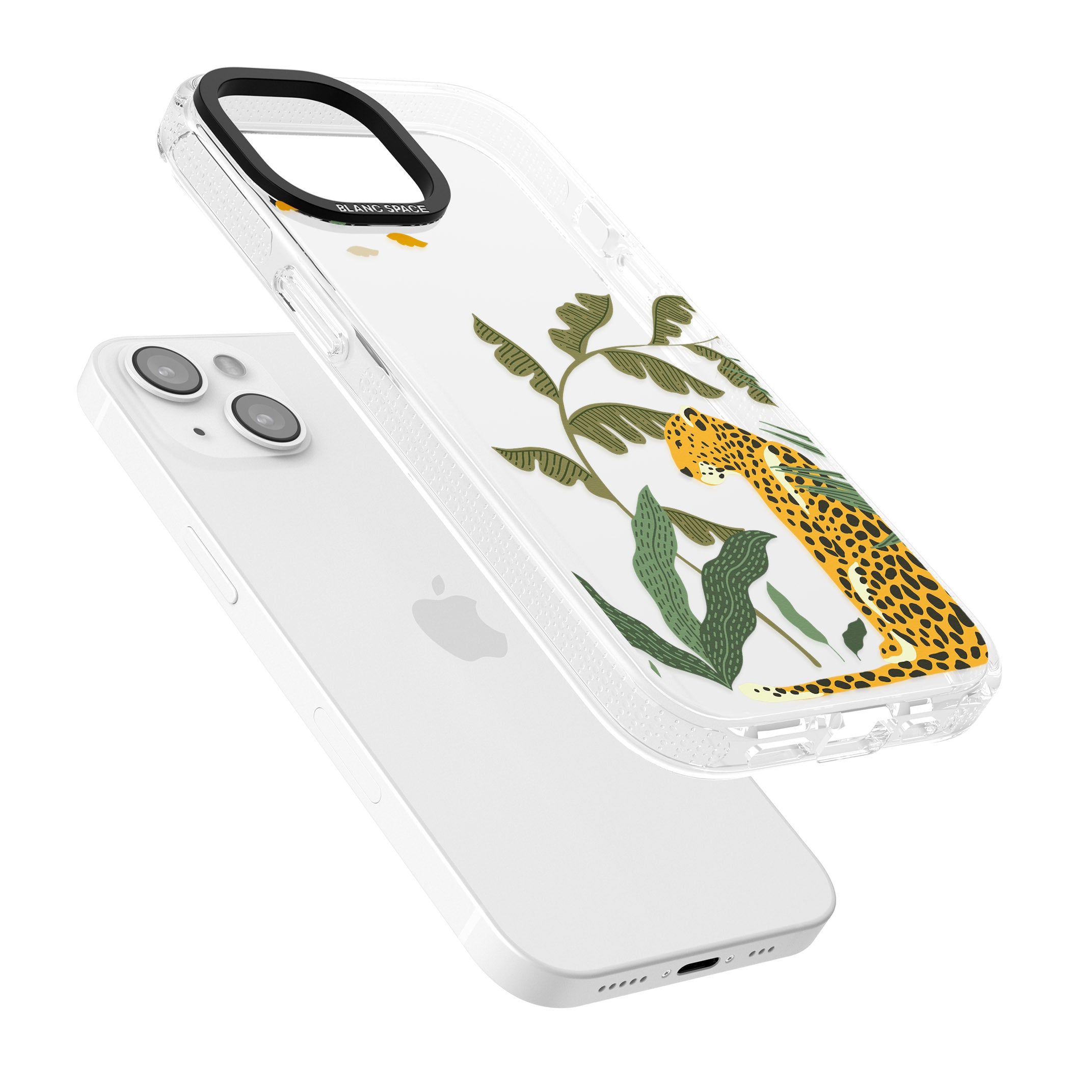 Large Jaguar Clear Jungle Cat Pattern iPhone 15 / 14 / 13 Clear Case Impact Air - Blanc Space