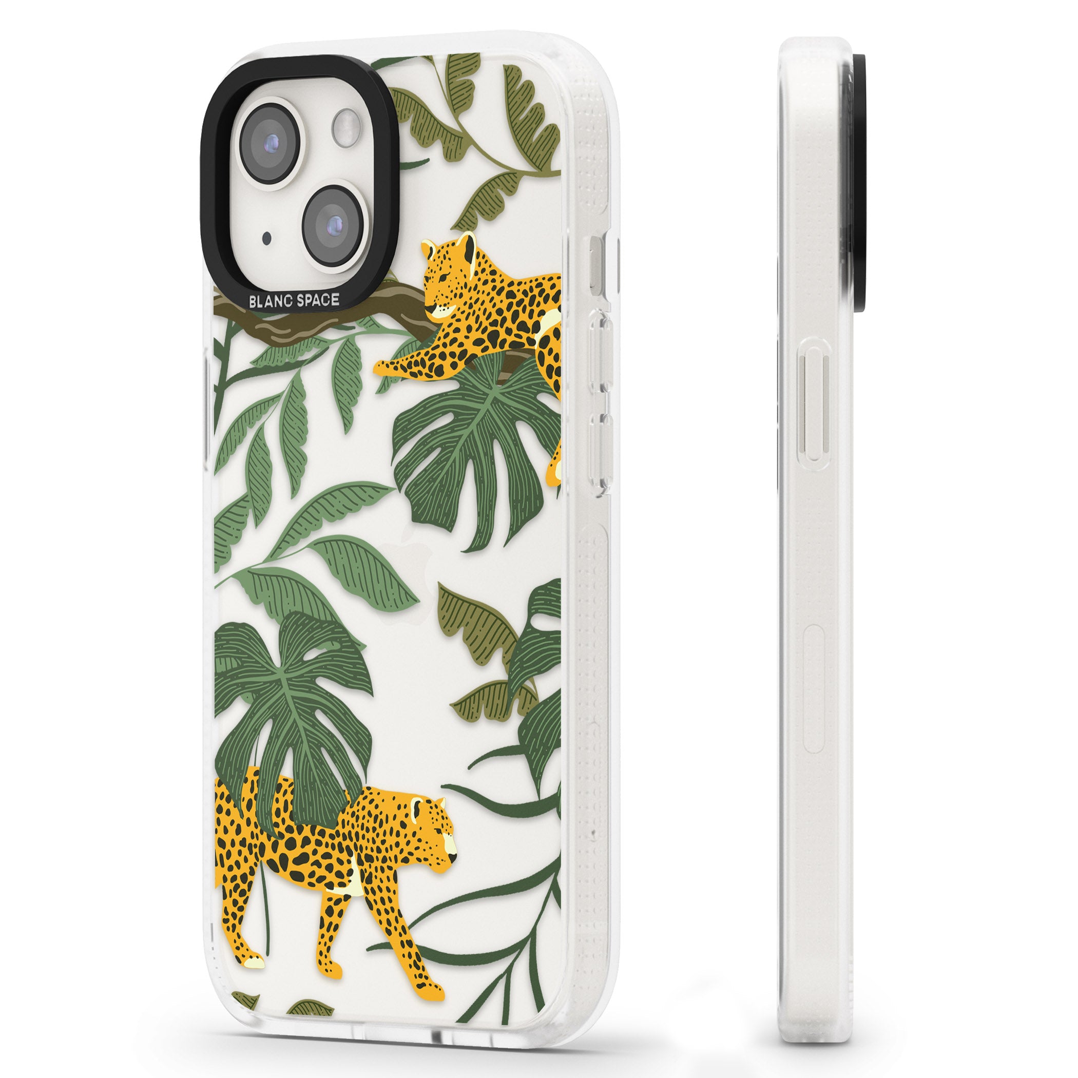 Two Jaguars & Foliage Jungle Cat Pattern iPhone 15 / 14 / 13 Clear Case Impact Air - Blanc Space