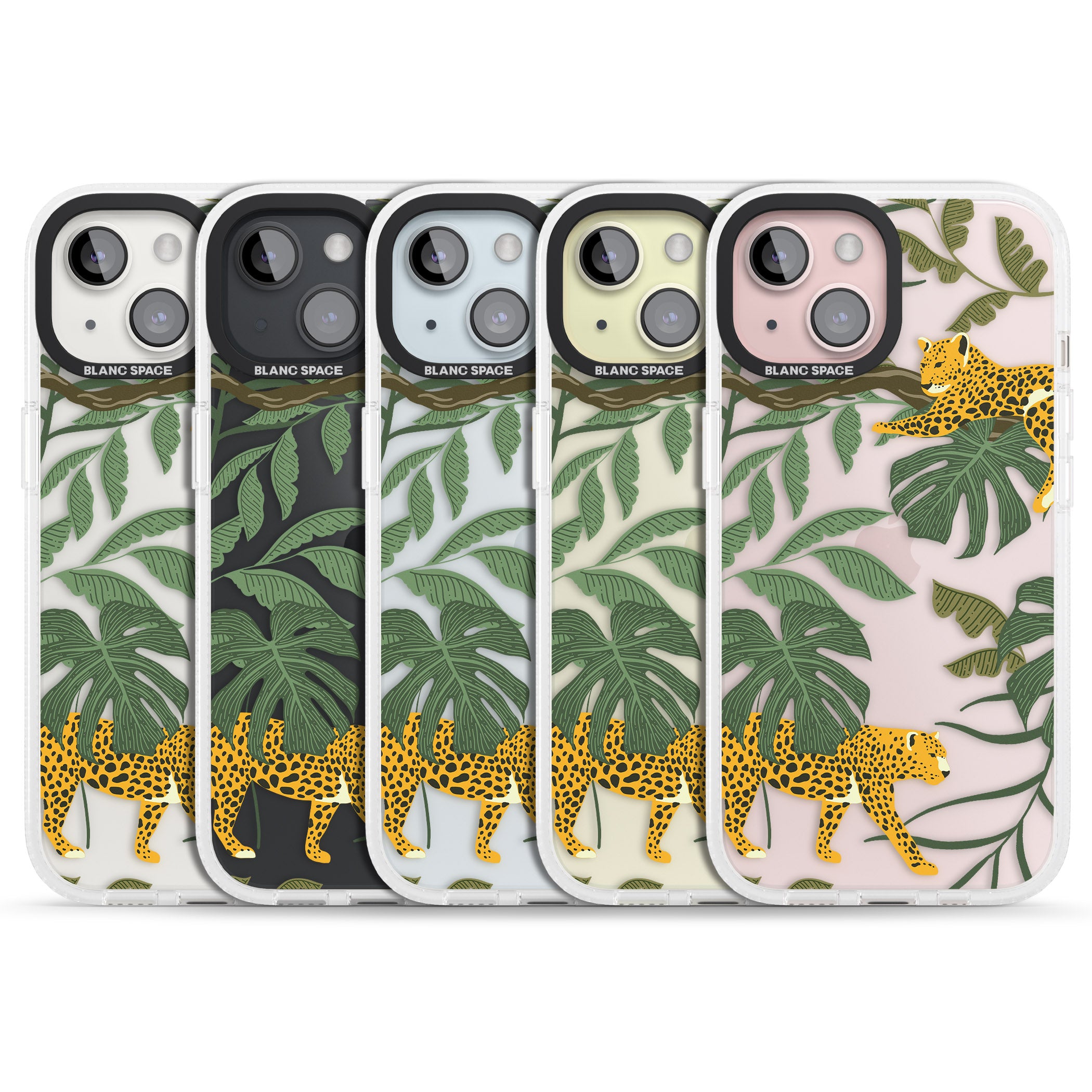 Two Jaguars & Foliage Jungle Cat Pattern iPhone 15 / 14 / 13 Clear Case Impact Air - Blanc Space
