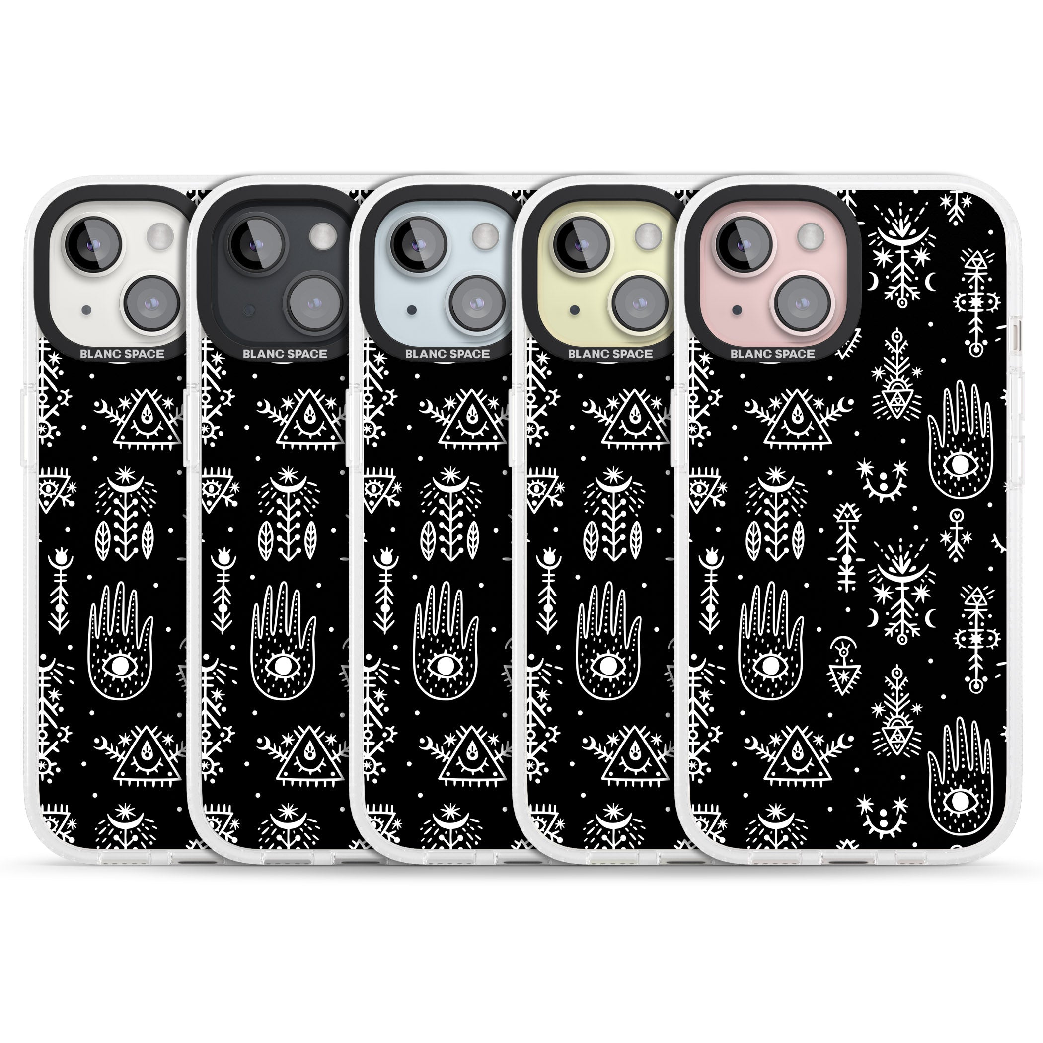 Tribal Palms - White on Black iPhone 15 / 14 / 13 Clear Case Impact Air - Blanc Space
