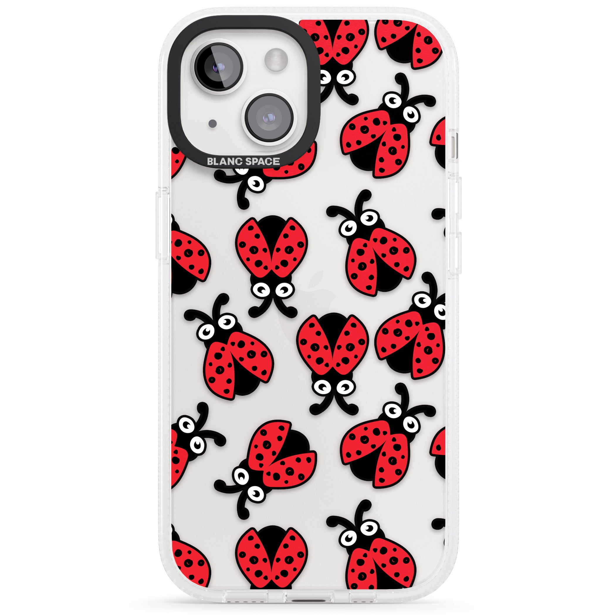 Ladybug Pattern iPhone 15 / 14 / 13 Clear Case Impact Air - Blanc Space