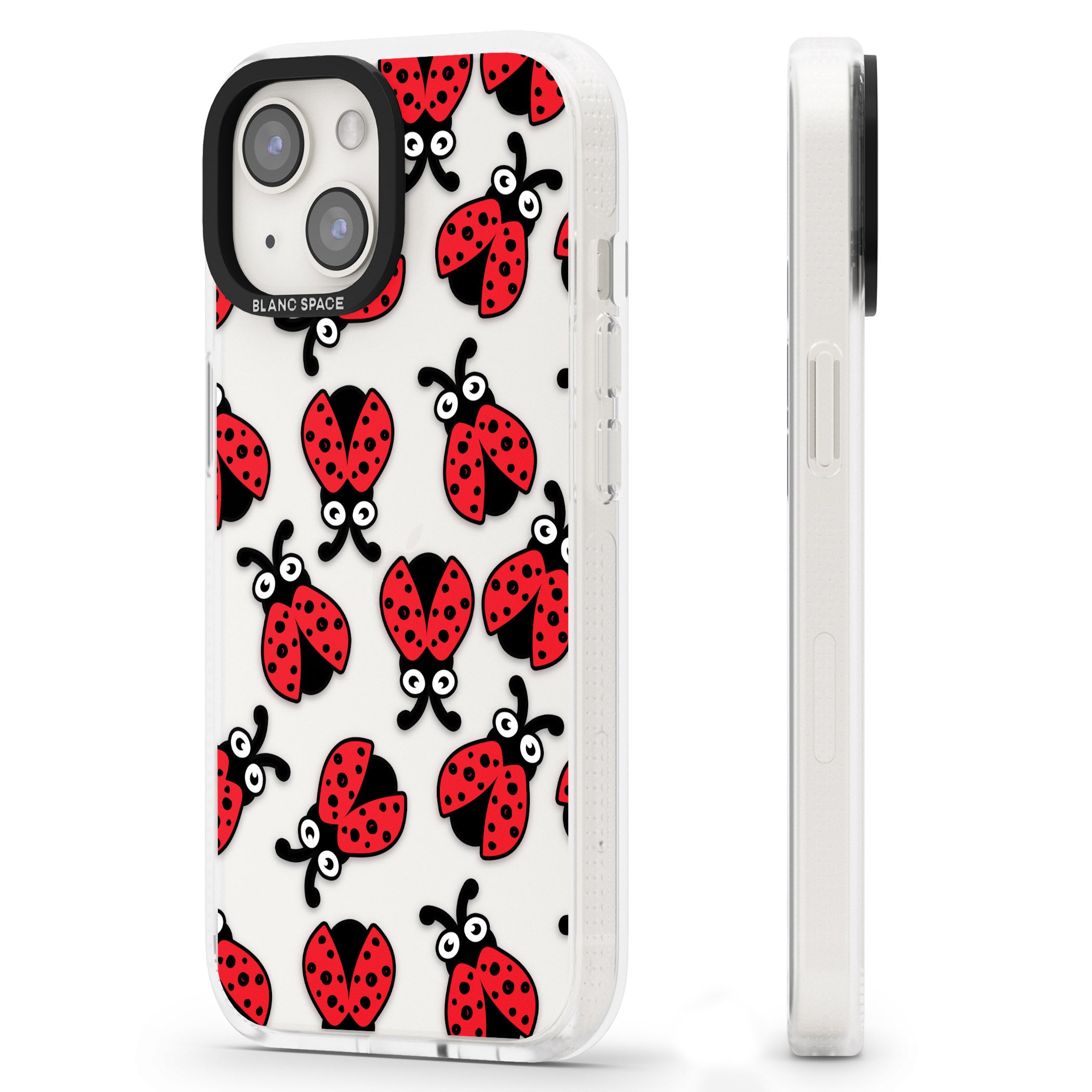Ladybug Pattern iPhone 15 / 14 / 13 Clear Case Impact Air - Blanc Space