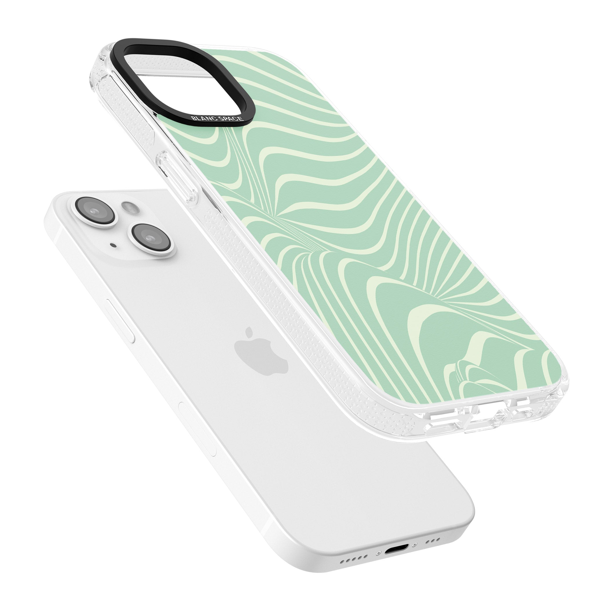 Mint Green Distorted Line iPhone 15 / 14 / 13 Clear Case Impact Air - Blanc Space