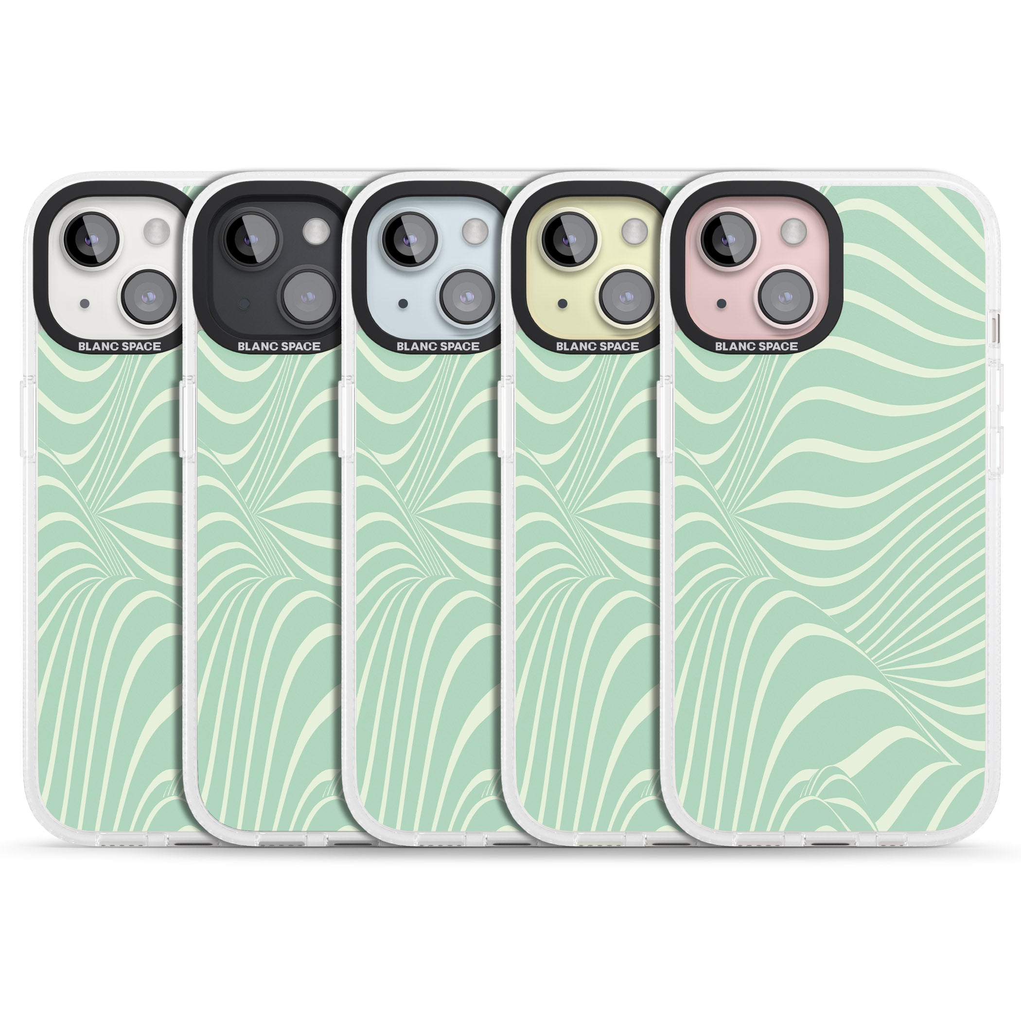 Mint Green Distorted Line iPhone 15 / 14 / 13 Clear Case Impact Air - Blanc Space