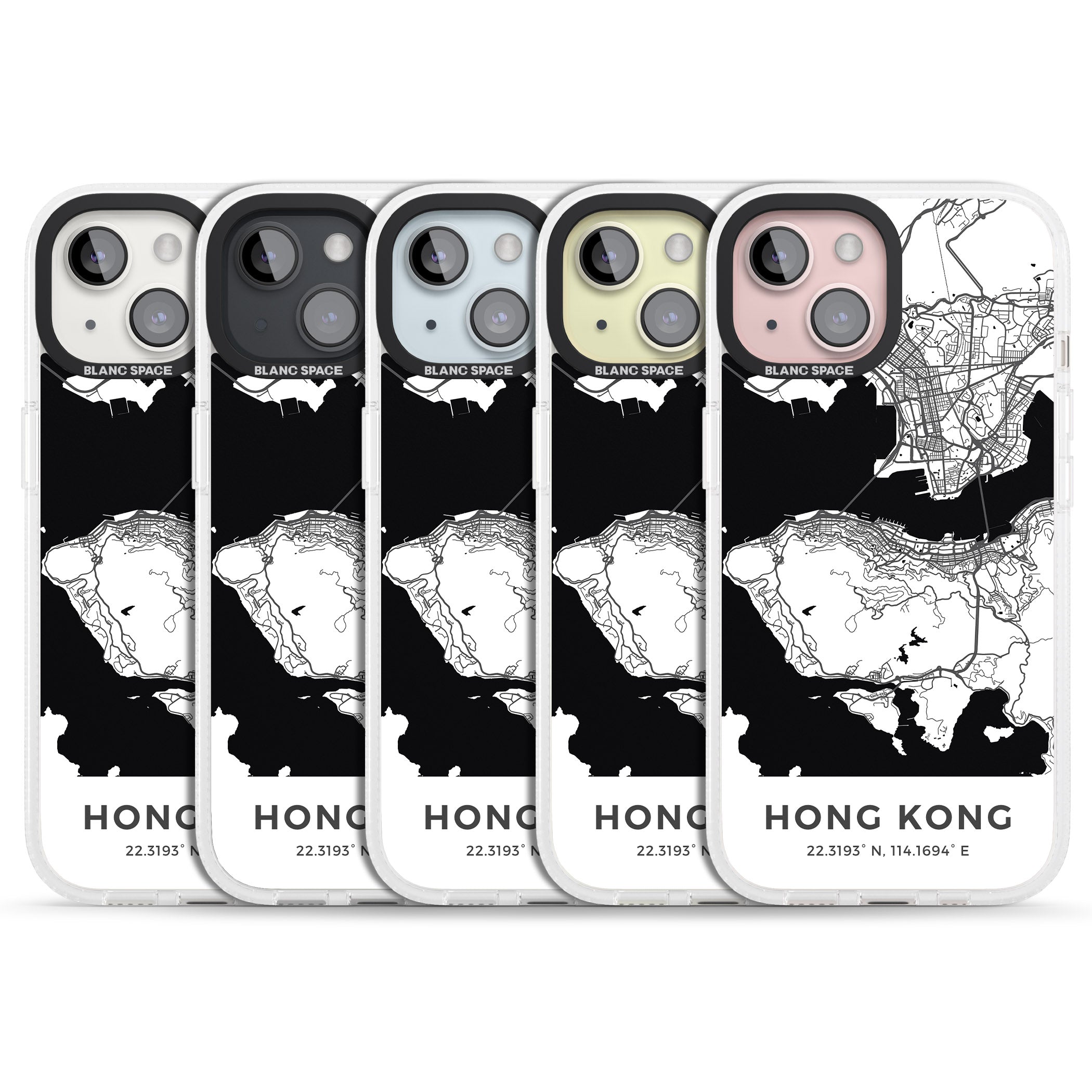 Map of Hong Kong iPhone 15 / 14 / 13 Clear Case Impact Air - Blanc Space