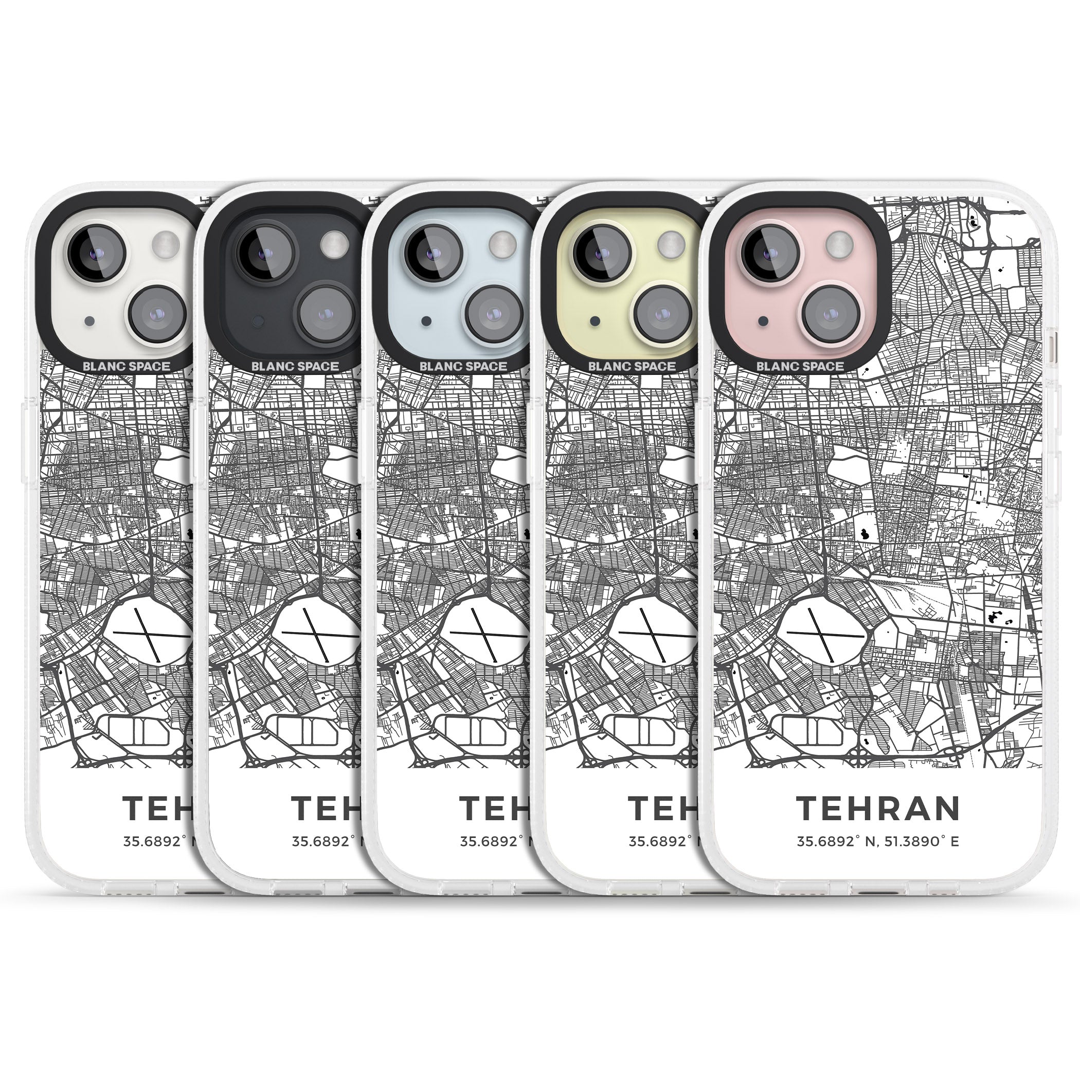 Map of Tehran, Iran iPhone 15 / 14 / 13 Clear Case Impact Air - Blanc Space