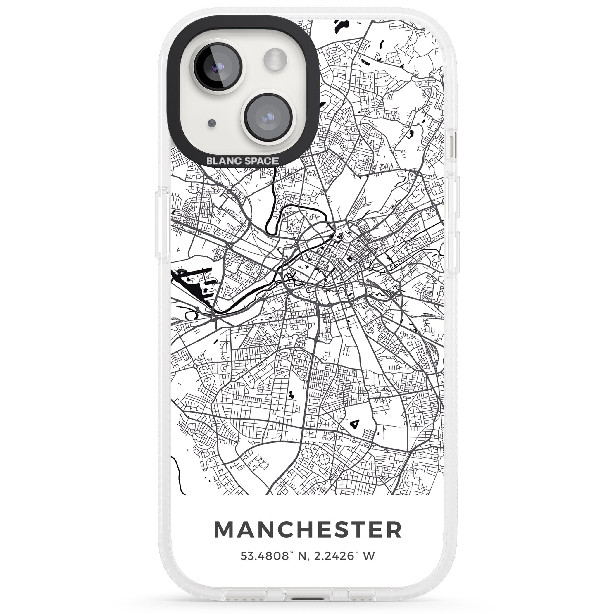 Map of Manchester, England iPhone 15 / 14 / 13 Clear Case Impact Air - Blanc Space