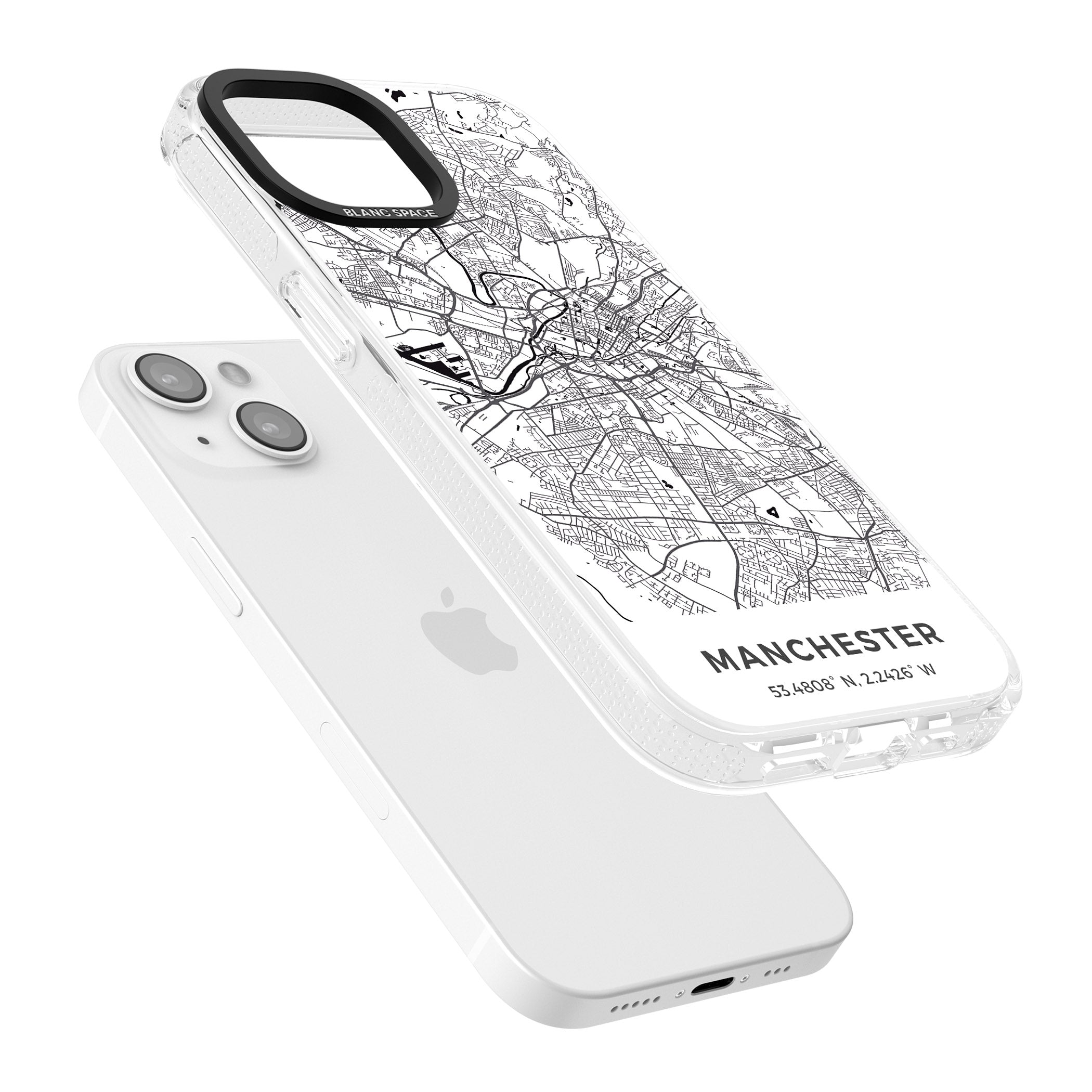 Map of Manchester, England iPhone 15 / 14 / 13 Clear Case Impact Air - Blanc Space