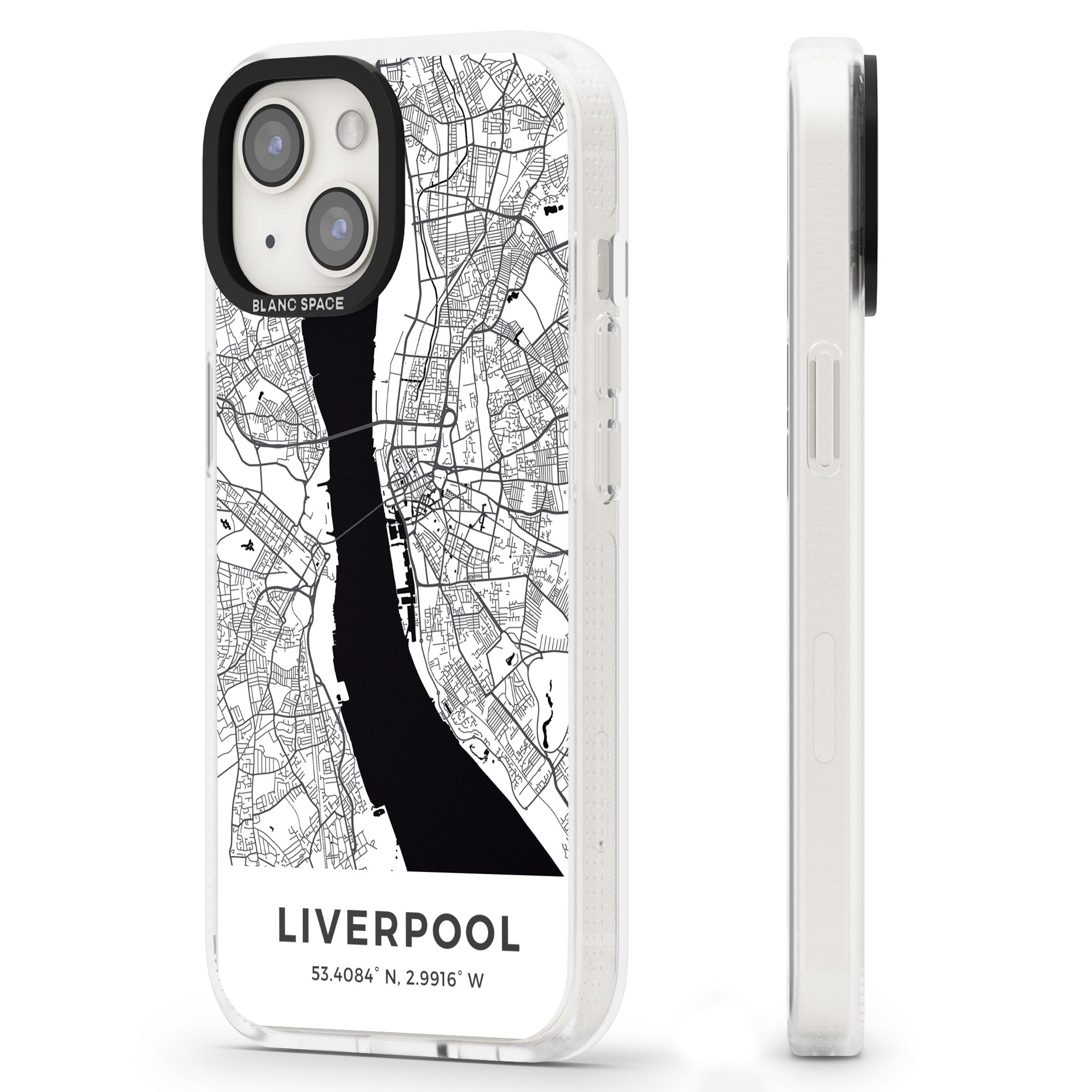 Map of Liverpool, England iPhone 15 / 14 / 13 Clear Case Impact Air - Blanc Space