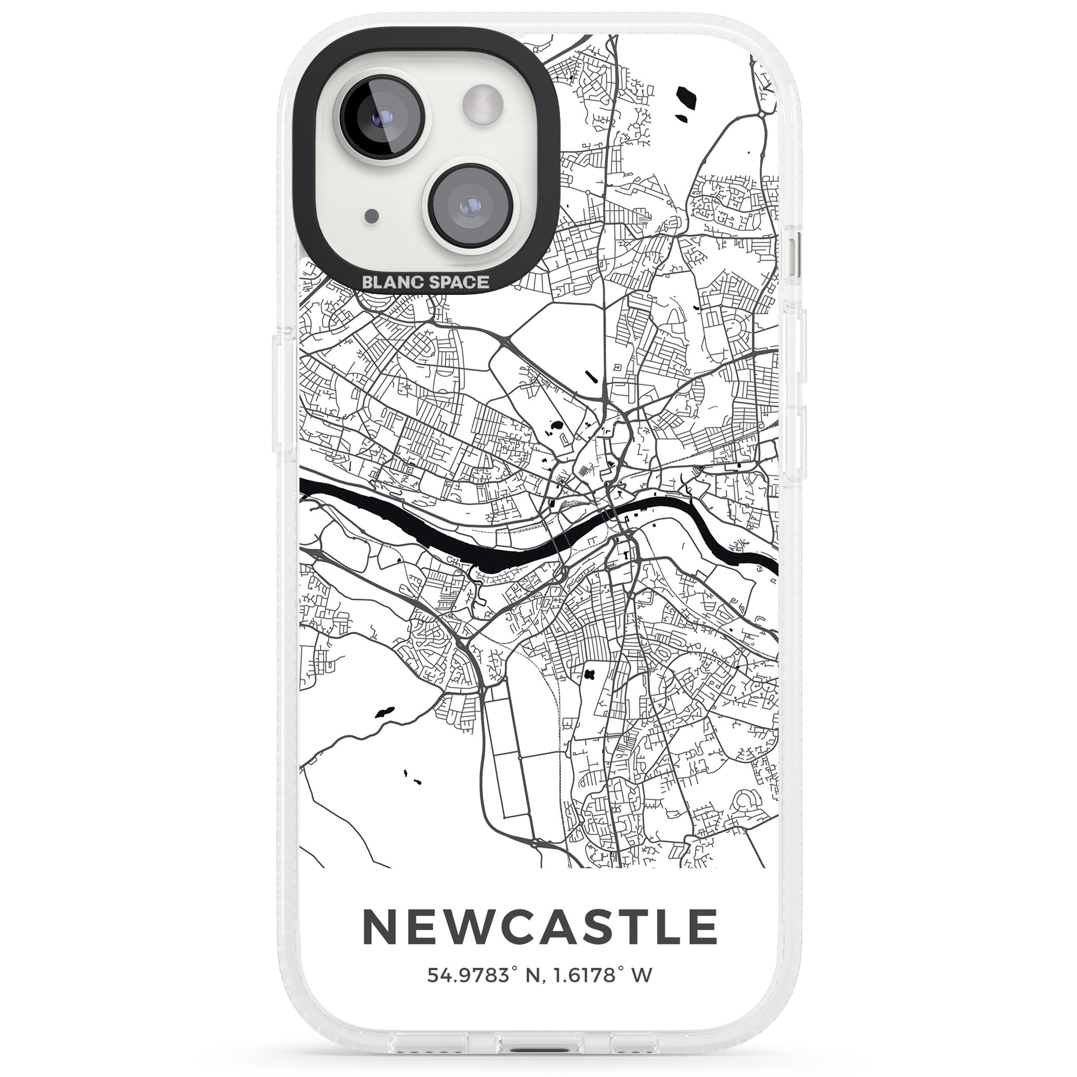 Map of Newcastle, England iPhone 15 / 14 / 13 Clear Case Impact Air - Blanc Space