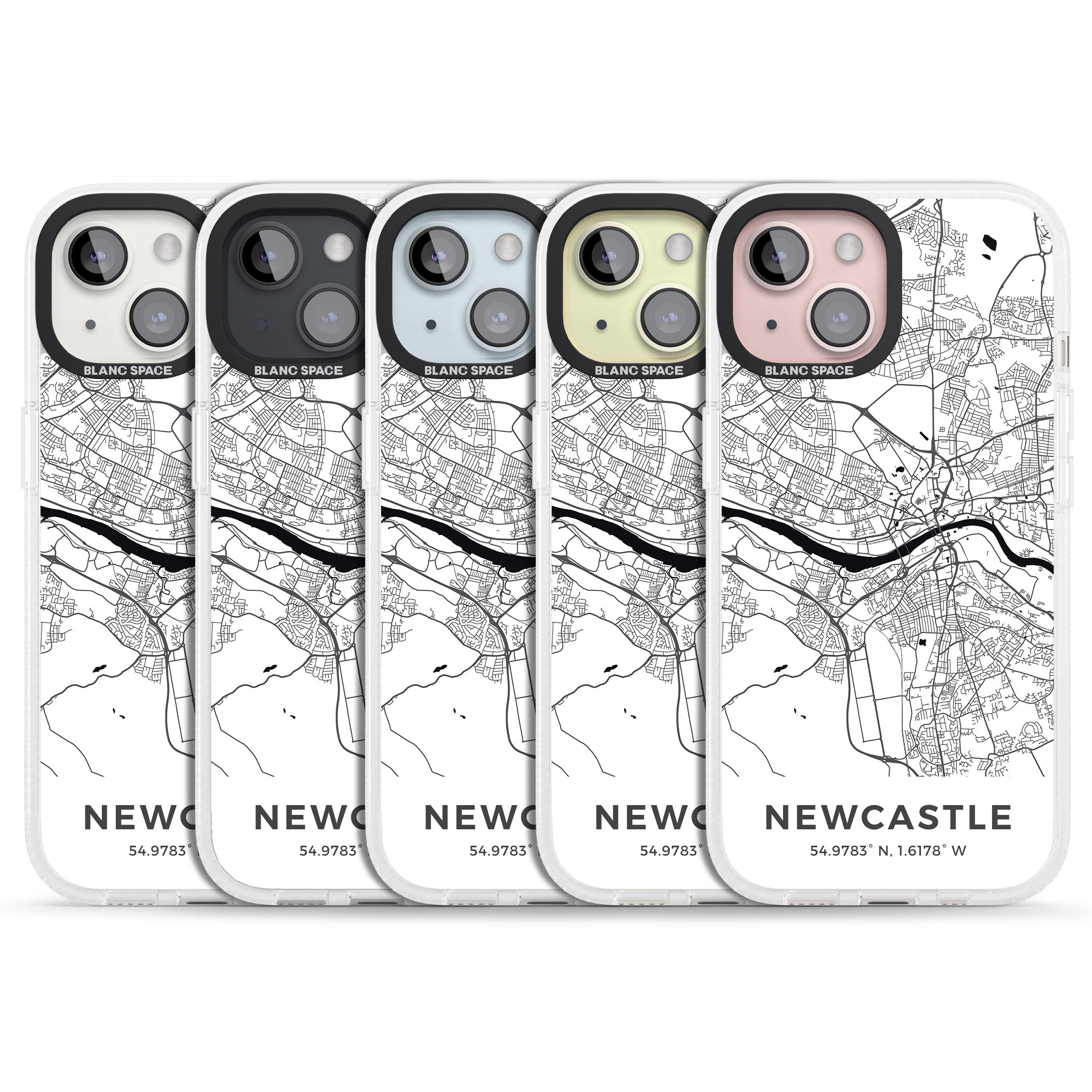 Map of Newcastle, England iPhone 15 / 14 / 13 Clear Case Impact Air - Blanc Space